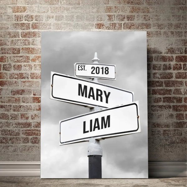 Personalized Canvas "Retro Street Sign for couples"