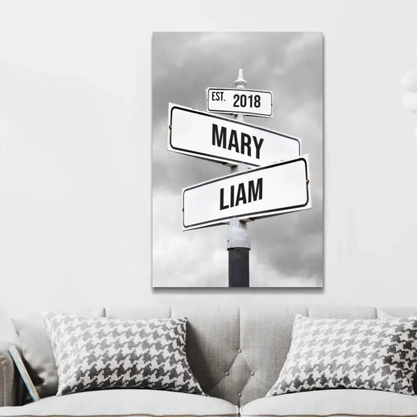 Personalized Canvas "Retro Street Sign for couples"