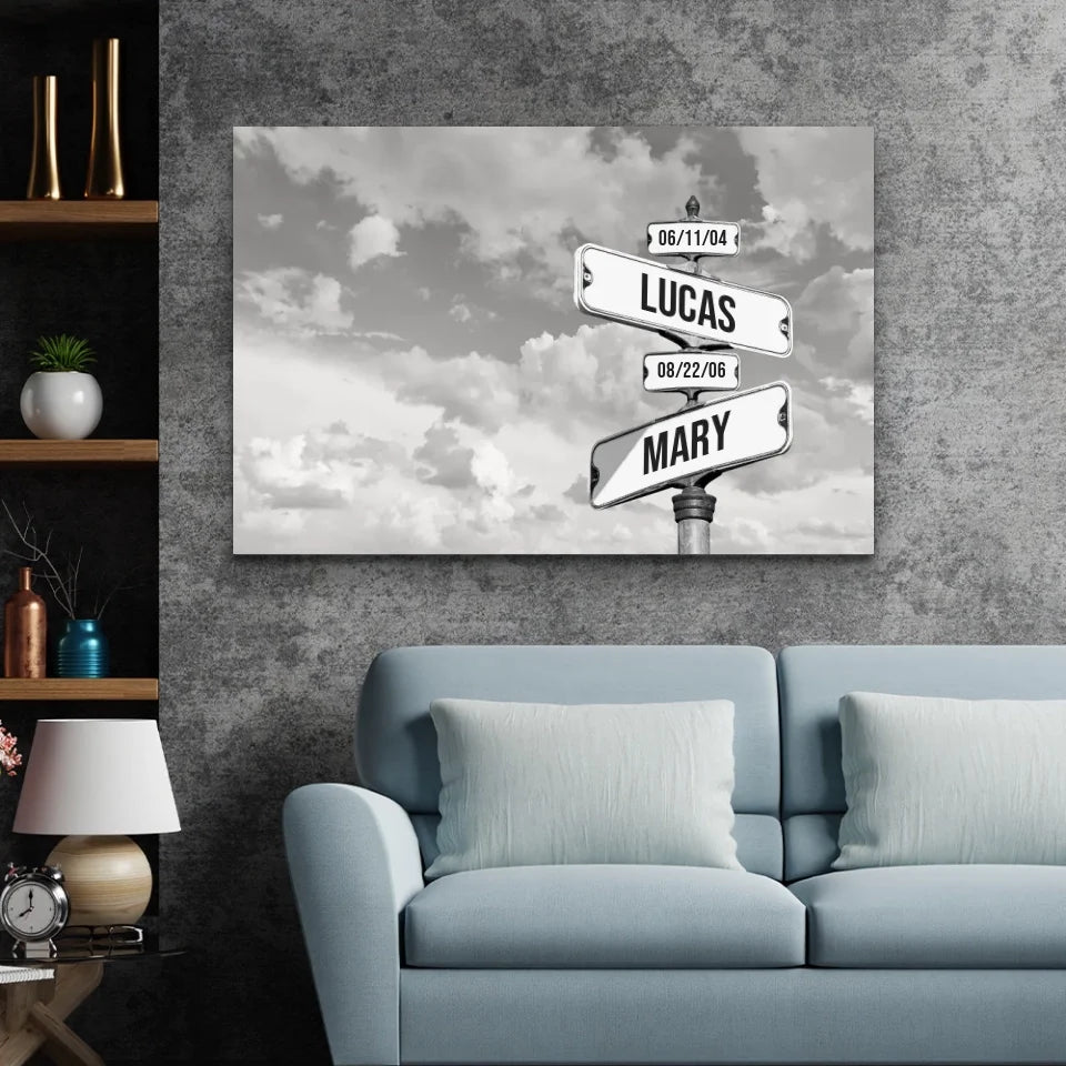 Personalized Canvas “Vintage street sign with children's date of birth - Horizontal”