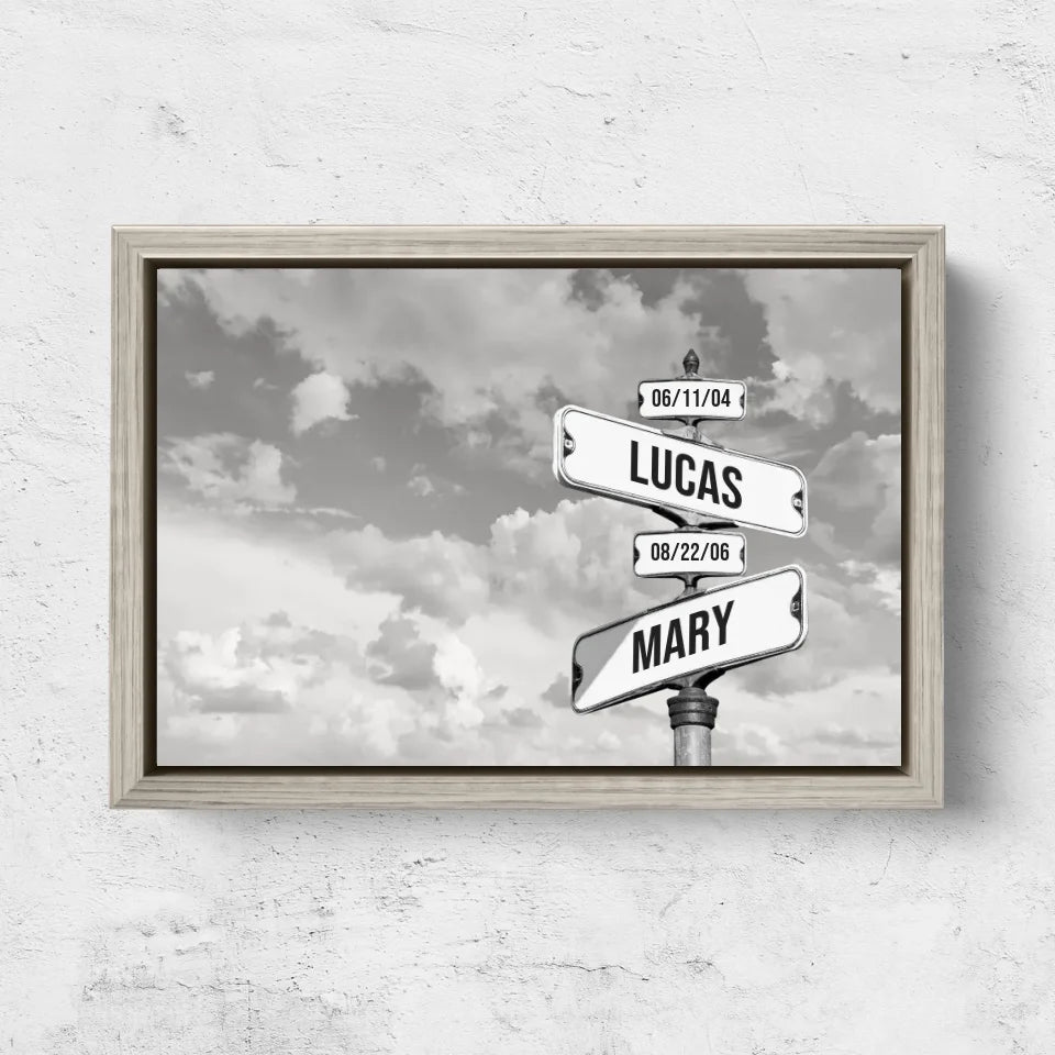 Personalized Canvas “Vintage street sign with children's date of birth - Horizontal”