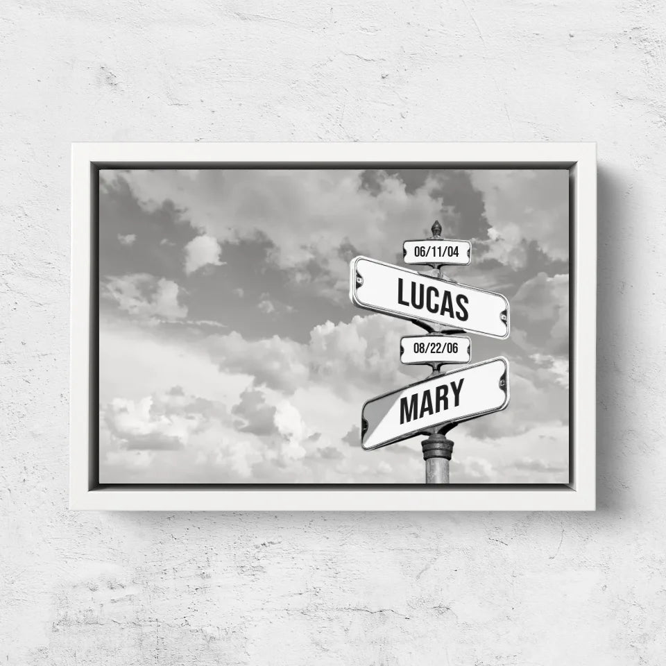 Personalized Canvas “Vintage street sign with children's date of birth - Horizontal”