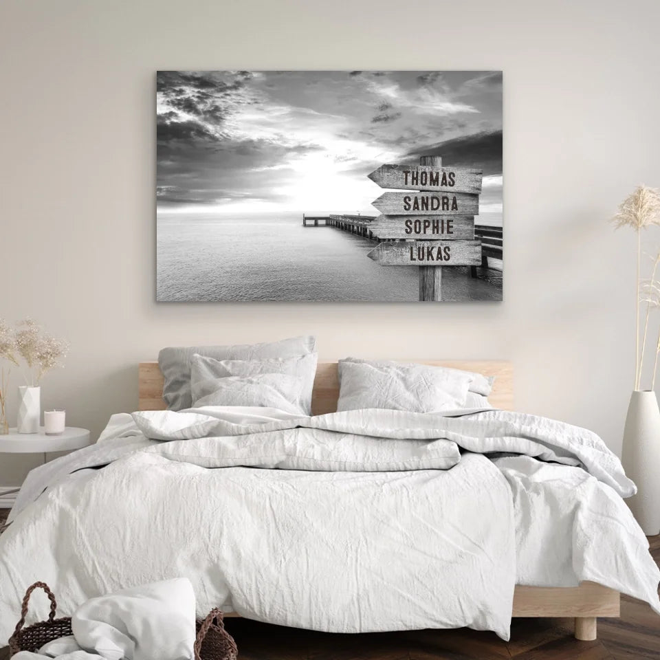 Personalized canvas “Signpost on the jetty by the sea”