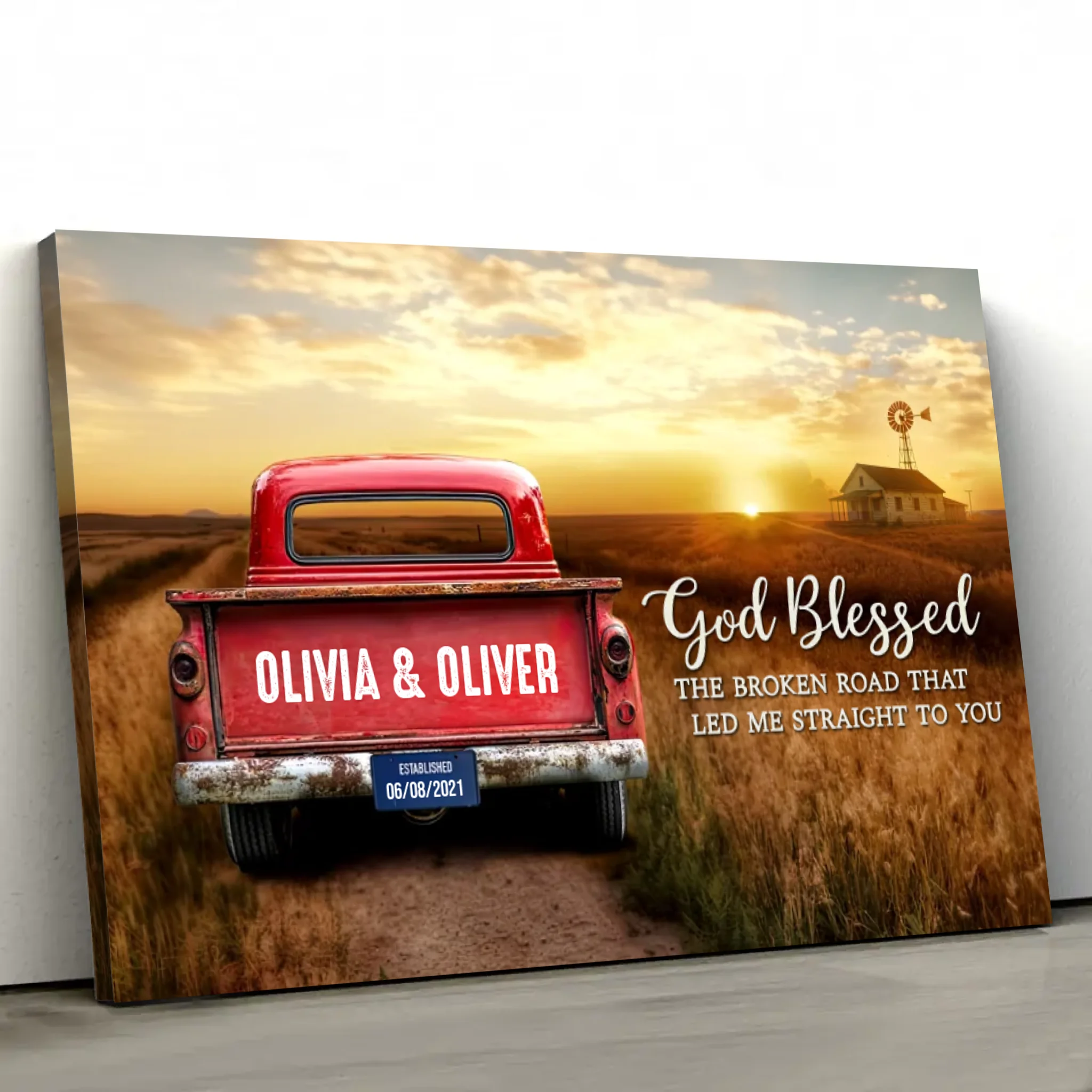 Personalized Canvas “God blessed the broken road”