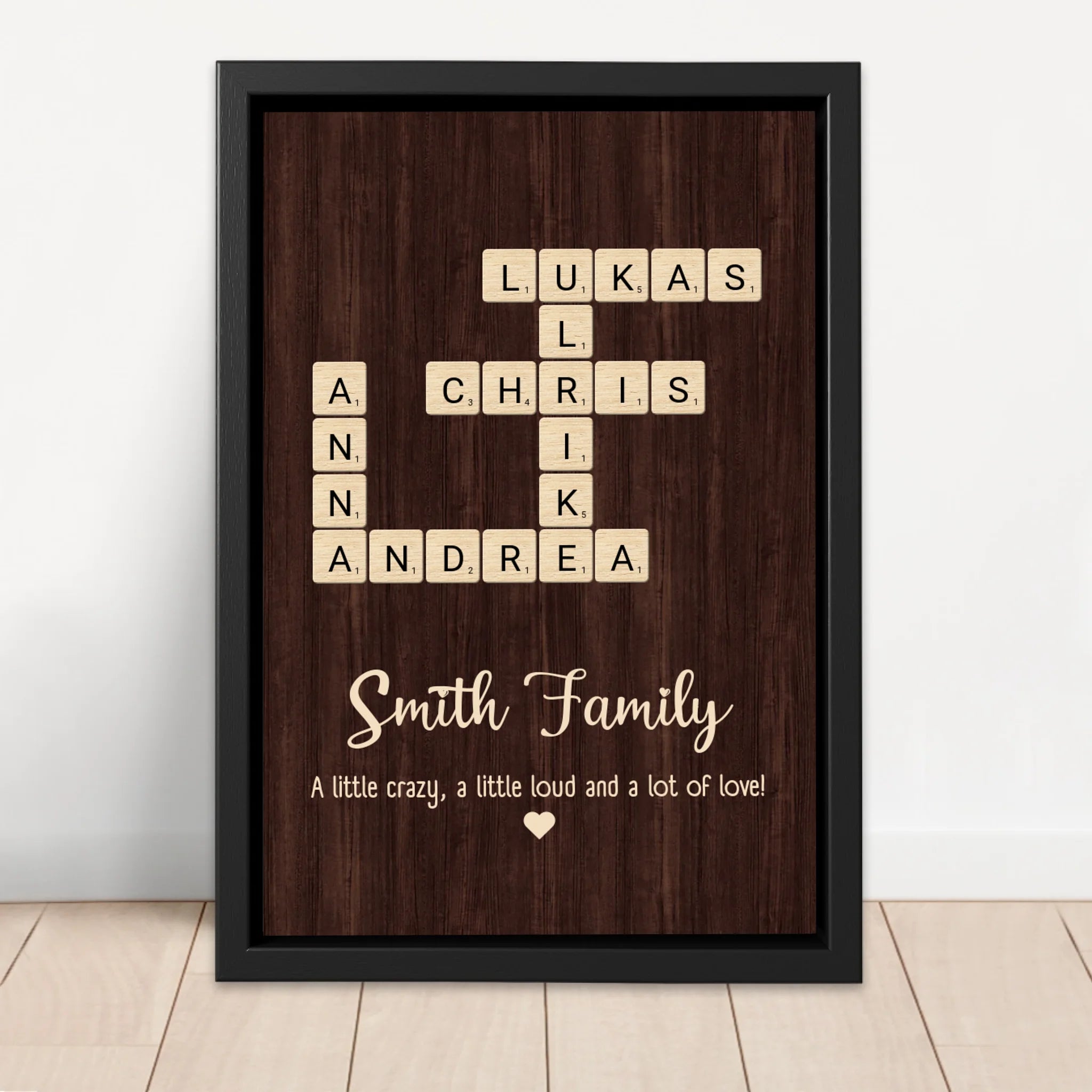 Personalized Canvas "A little bit of crazy, a little bit of loud and a hole lot of love - Vertical Crossword Art"