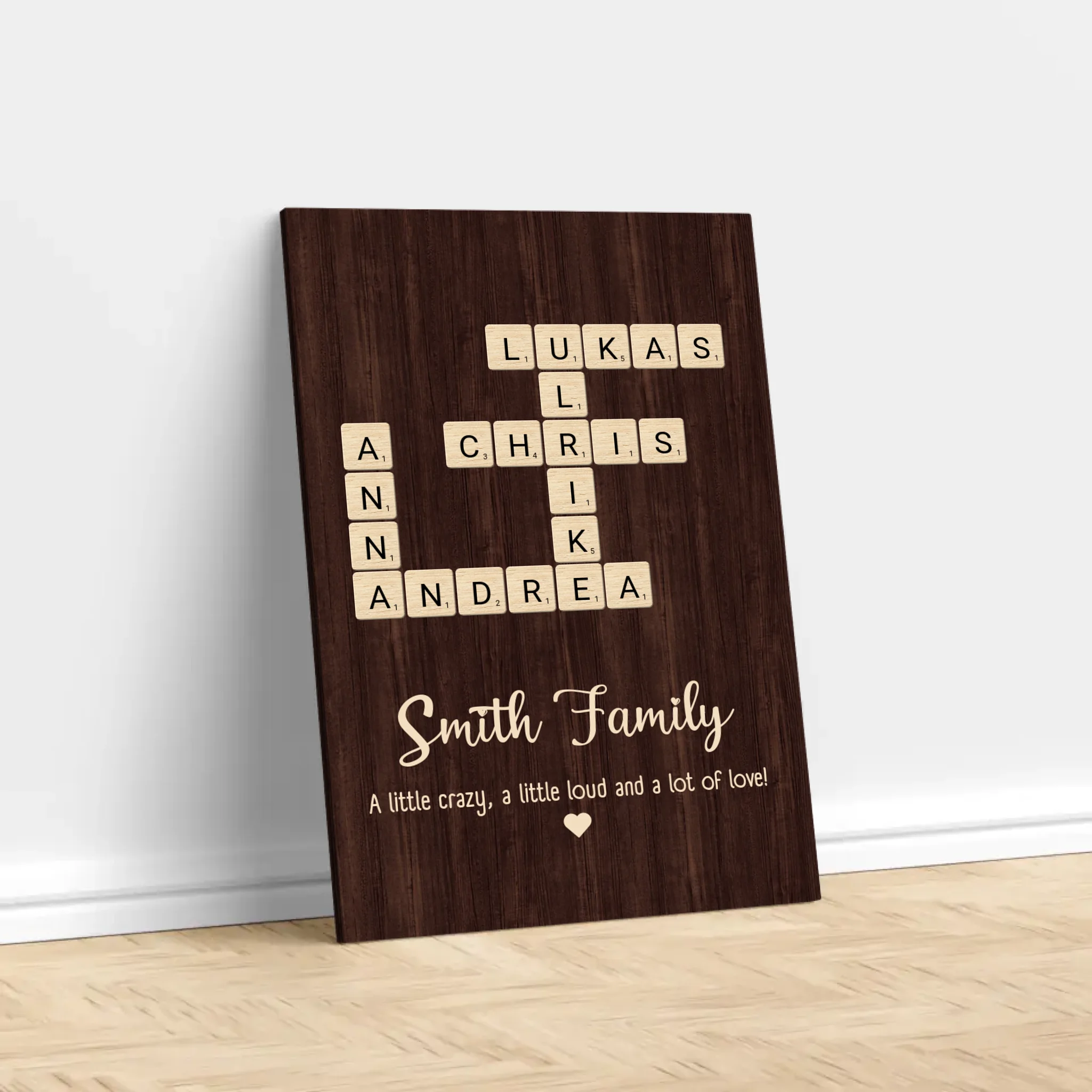 Personalized Canvas "A little bit of crazy, a little bit of loud and a hole lot of love - Vertical Crossword Art"