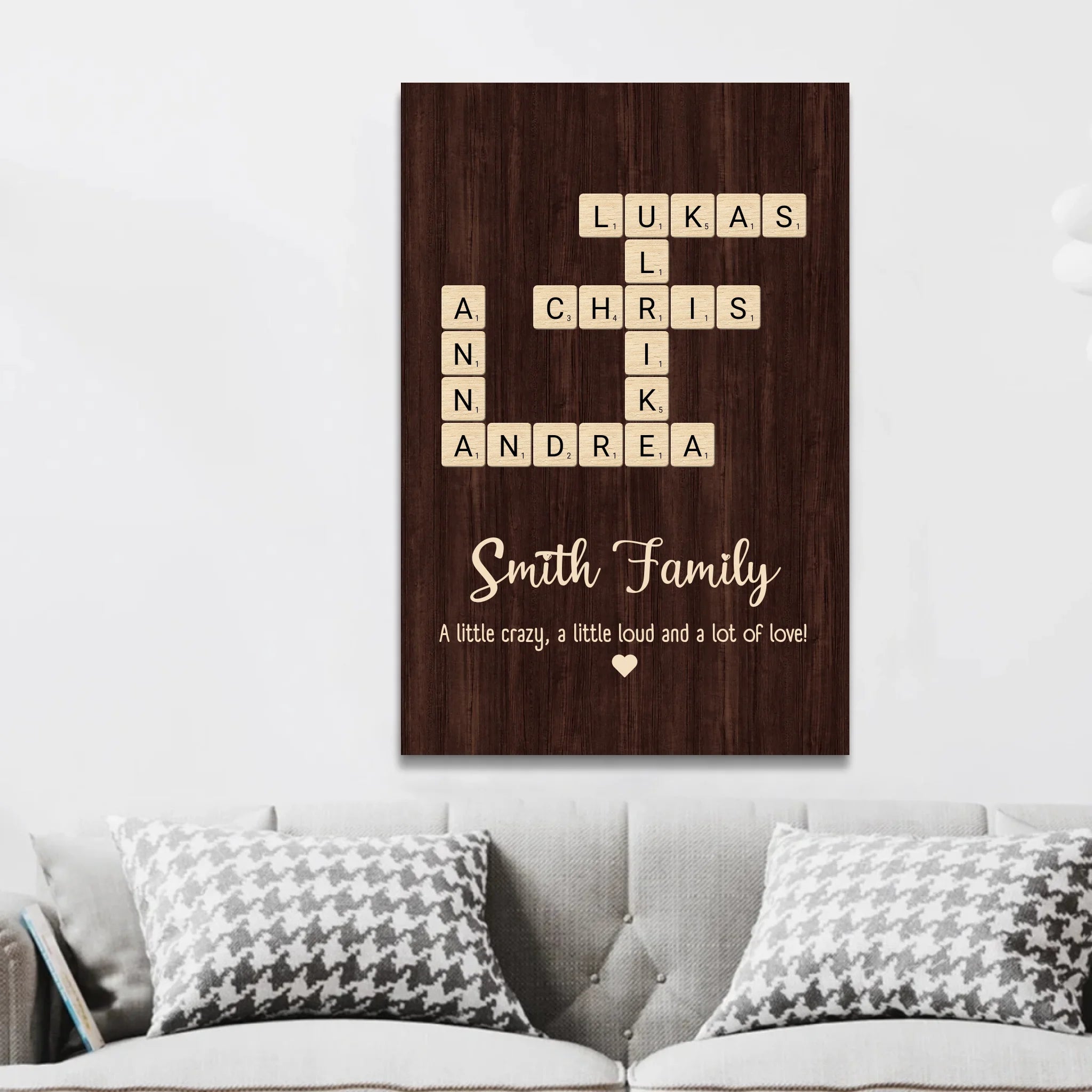 Personalized Canvas "A little bit of crazy, a little bit of loud and a hole lot of love - Vertical Crossword Art"