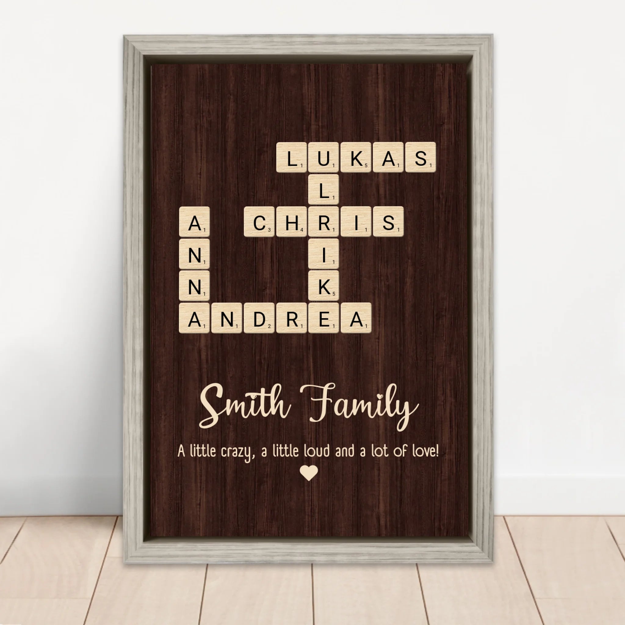 Personalized Canvas "A little bit of crazy, a little bit of loud and a hole lot of love - Vertical Crossword Art"