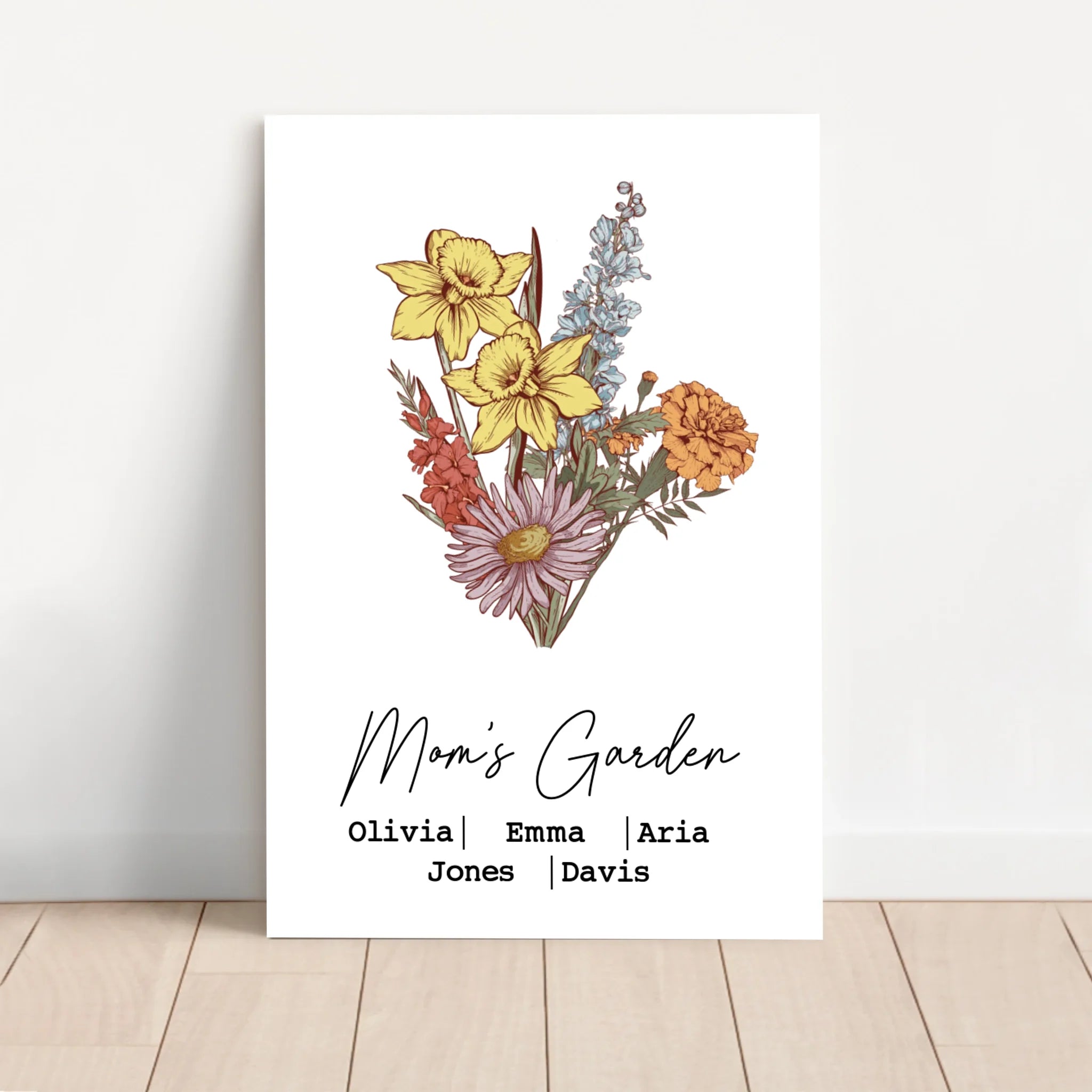 Personalized Canvas "Bouquet of birth flowers"