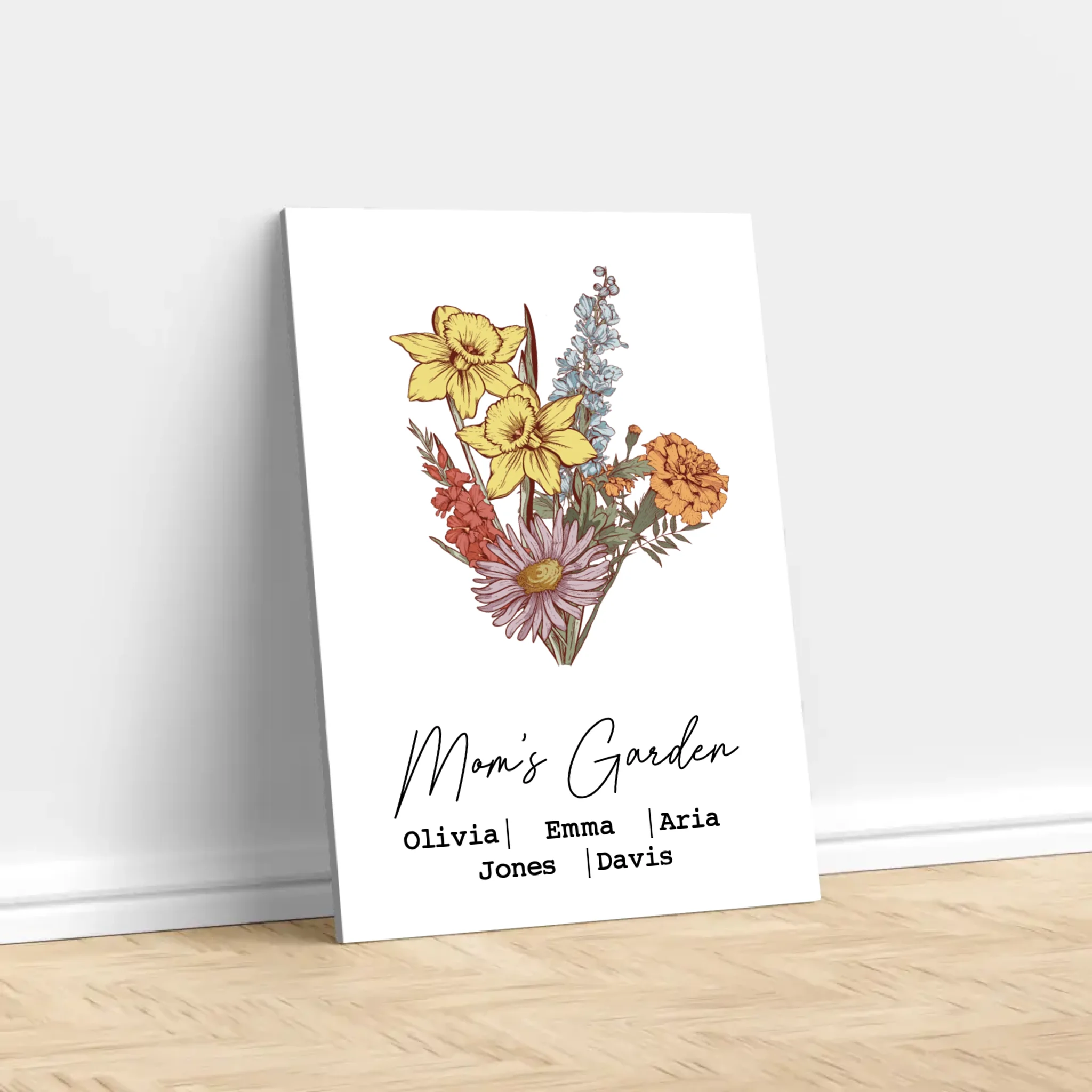 Personalized Canvas "Bouquet of birth flowers"