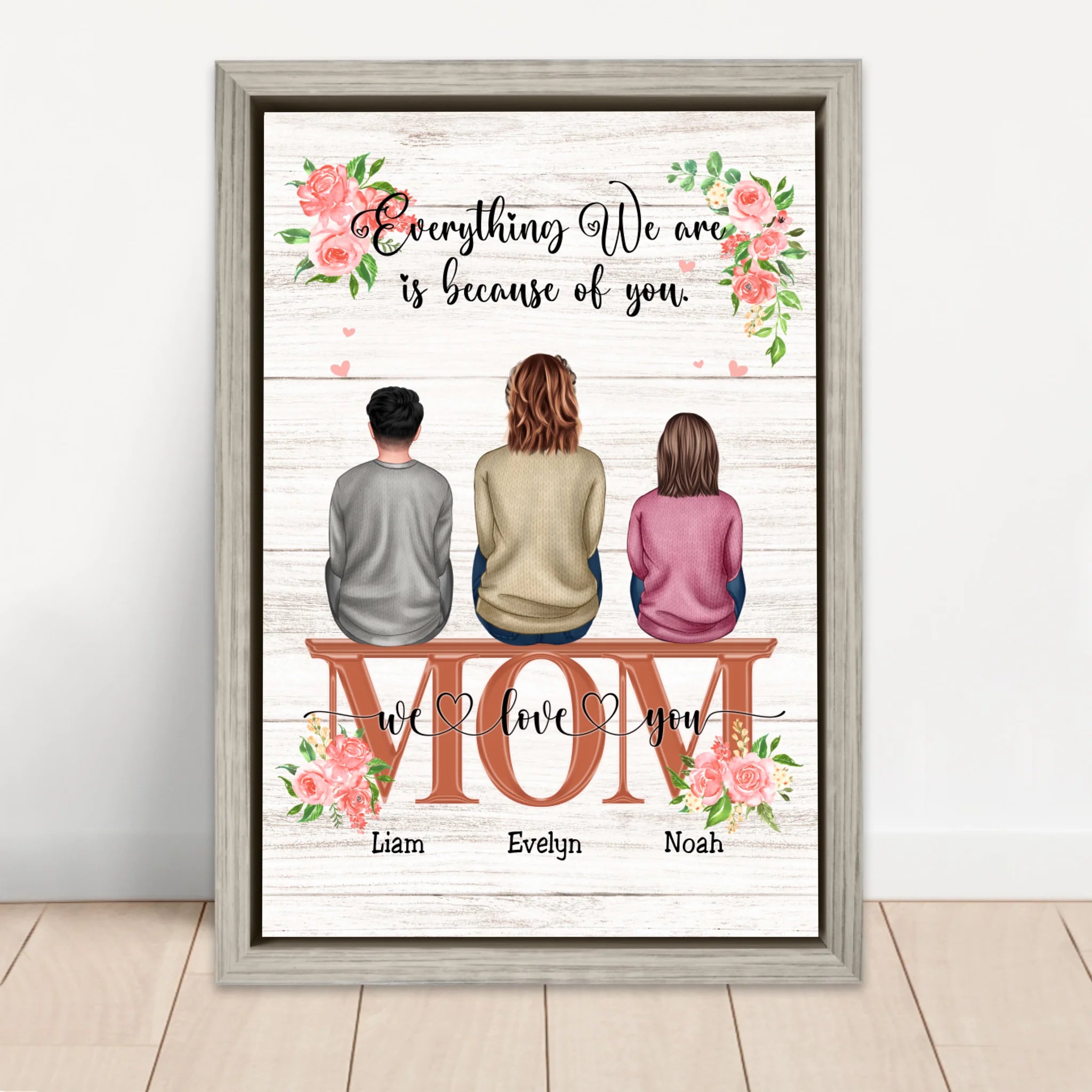 Personalized Canvas "Everything We Are Because Of You - A Gift For Mom"