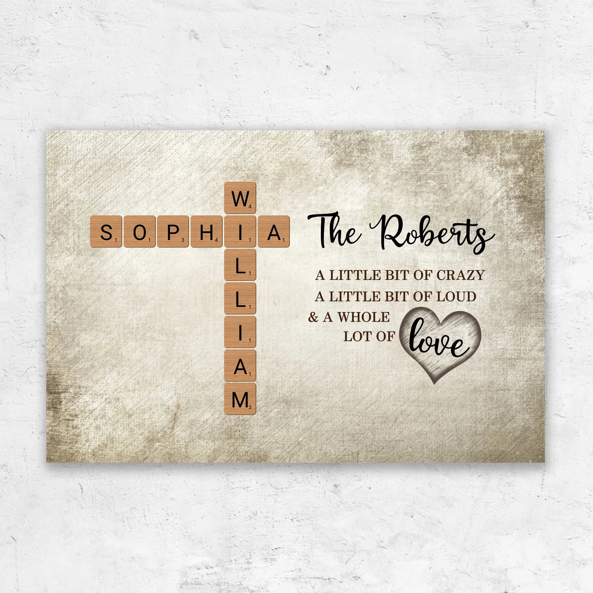 Personalized Canvas "A little bit of crazy, a little bit of loud and a hole lot of love - Crossword Art"