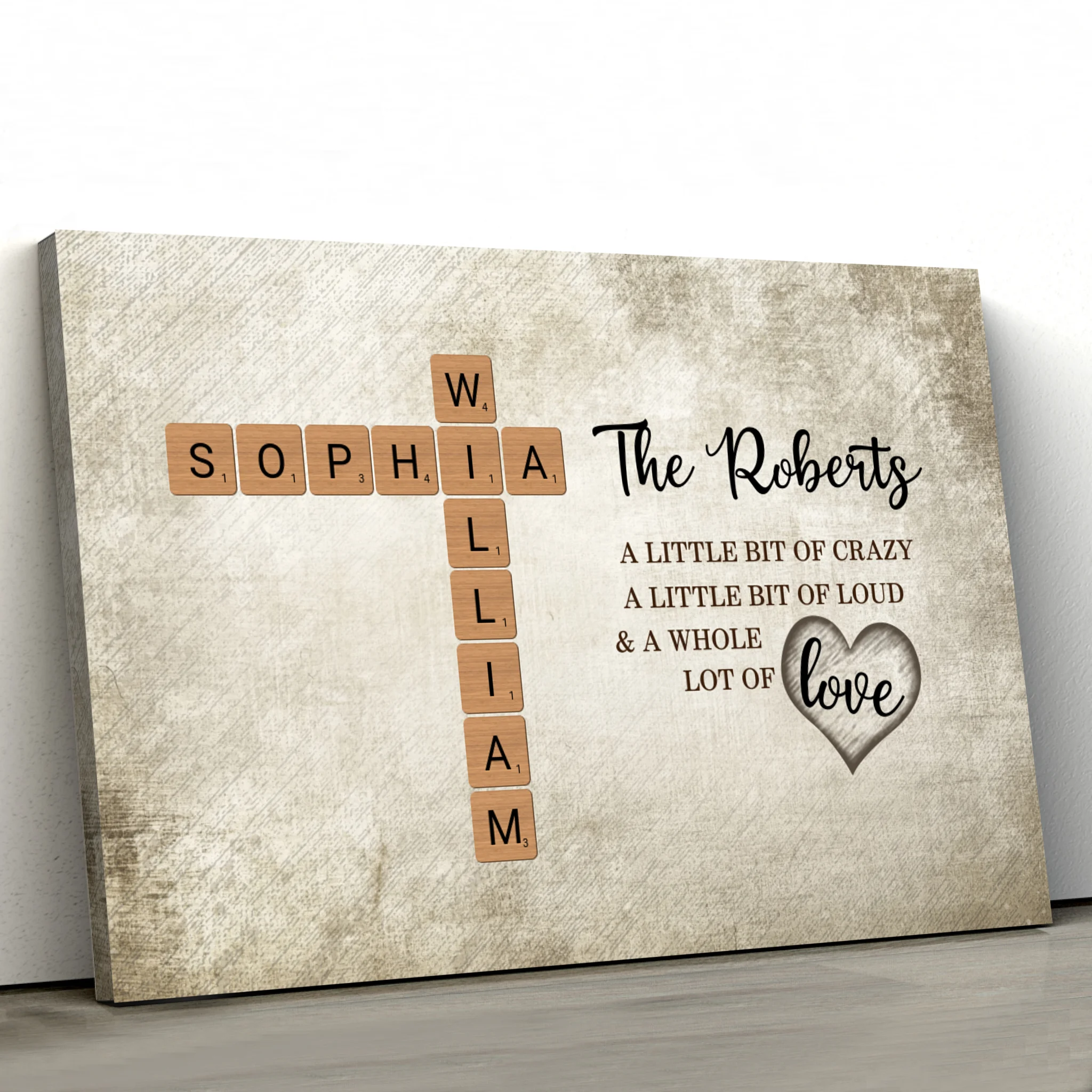 Personalized Canvas "A little bit of crazy, a little bit of loud and a hole lot of love - Crossword Art"