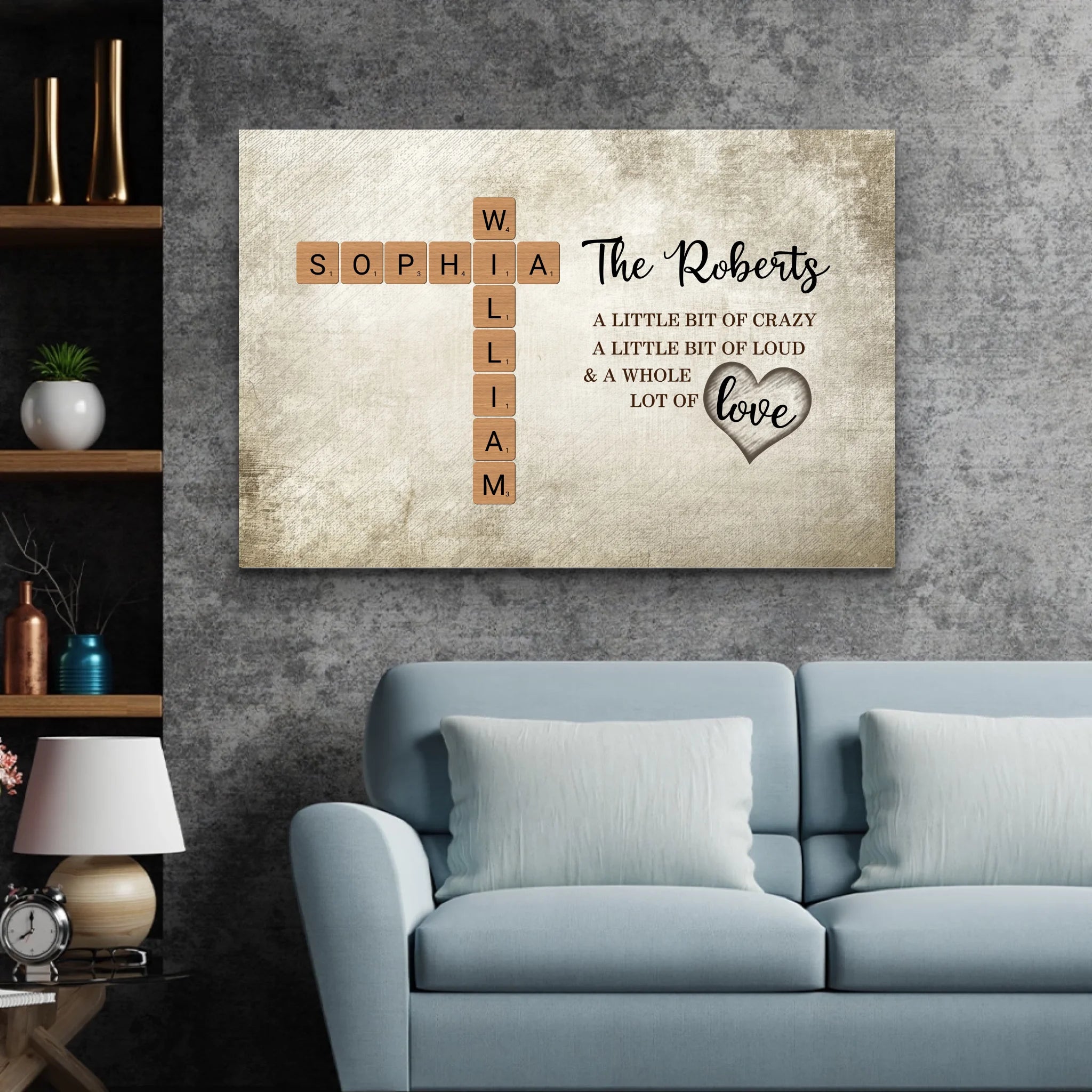 Personalized Canvas "A little bit of crazy, a little bit of loud and a hole lot of love - Crossword Art"