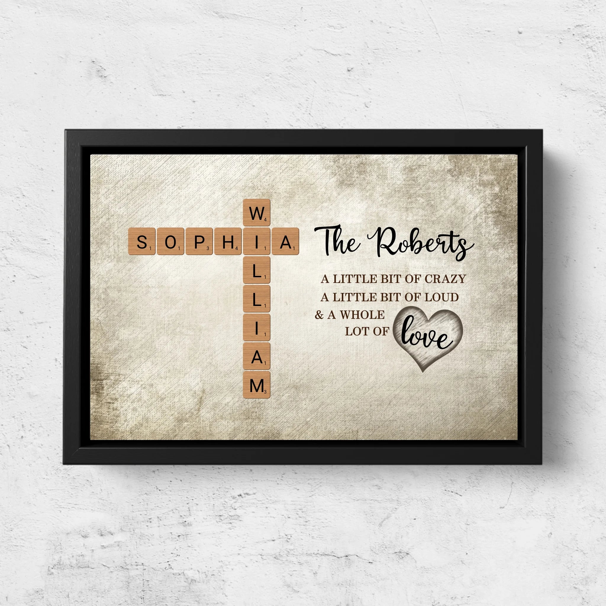 Personalized Canvas "A little bit of crazy, a little bit of loud and a hole lot of love - Crossword Art"