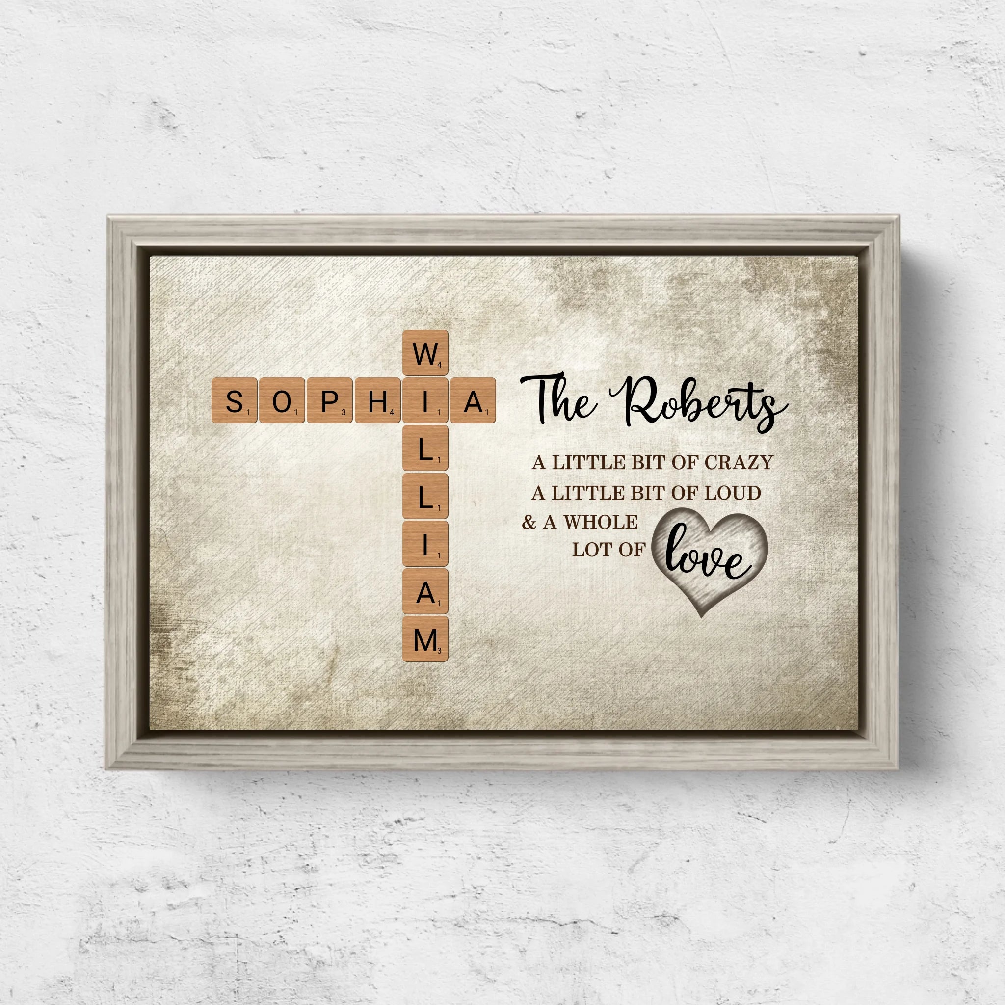 Personalized Canvas "A little bit of crazy, a little bit of loud and a hole lot of love - Crossword Art"