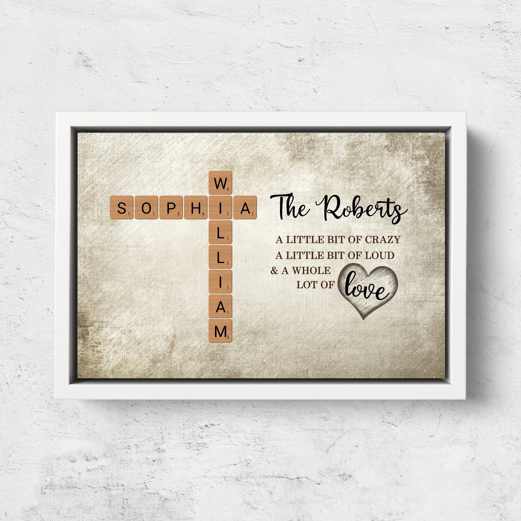 Personalized Canvas "A little bit of crazy, a little bit of loud and a hole lot of love - Crossword Art"