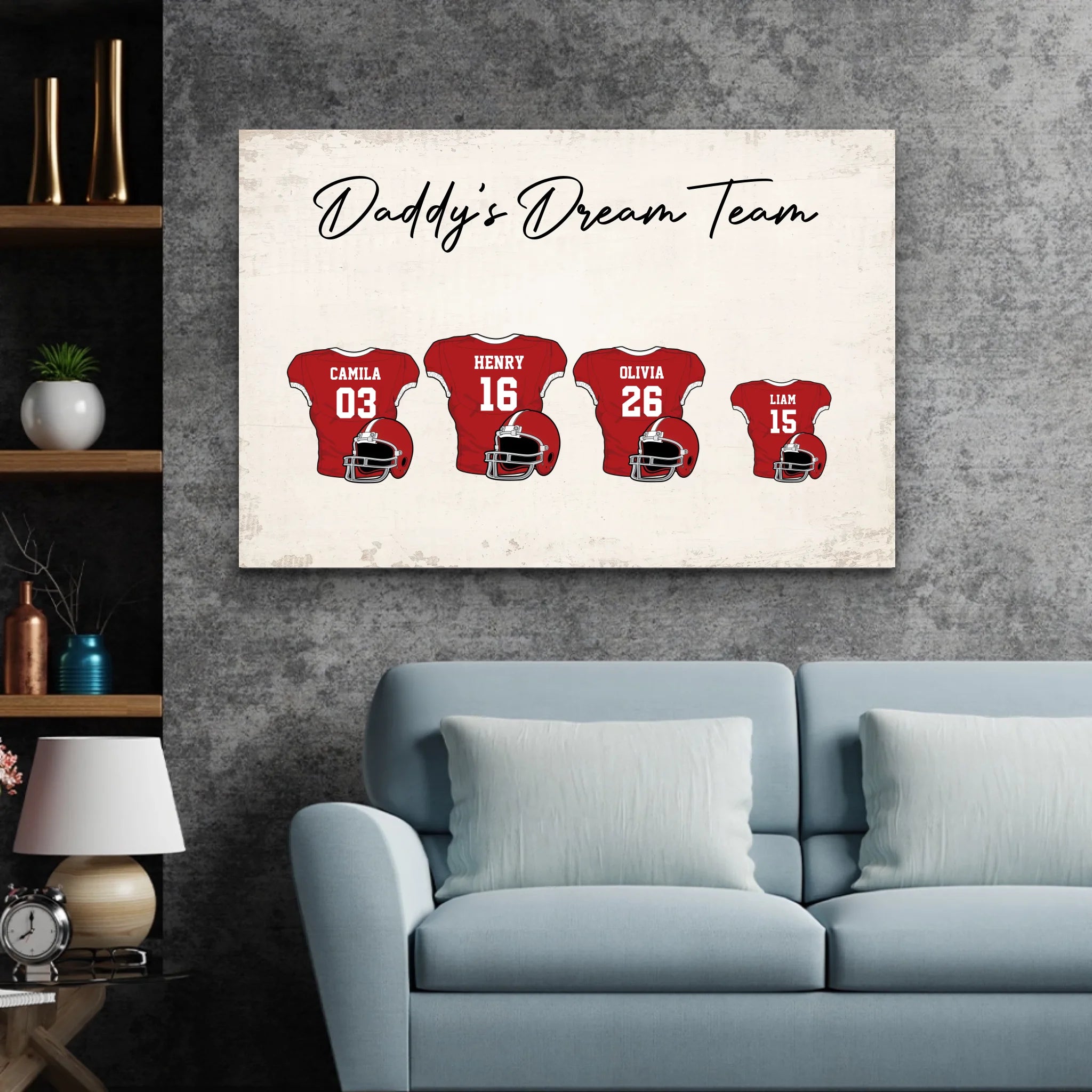 Personalized canvas “Dad's football team with customizable jerseys”