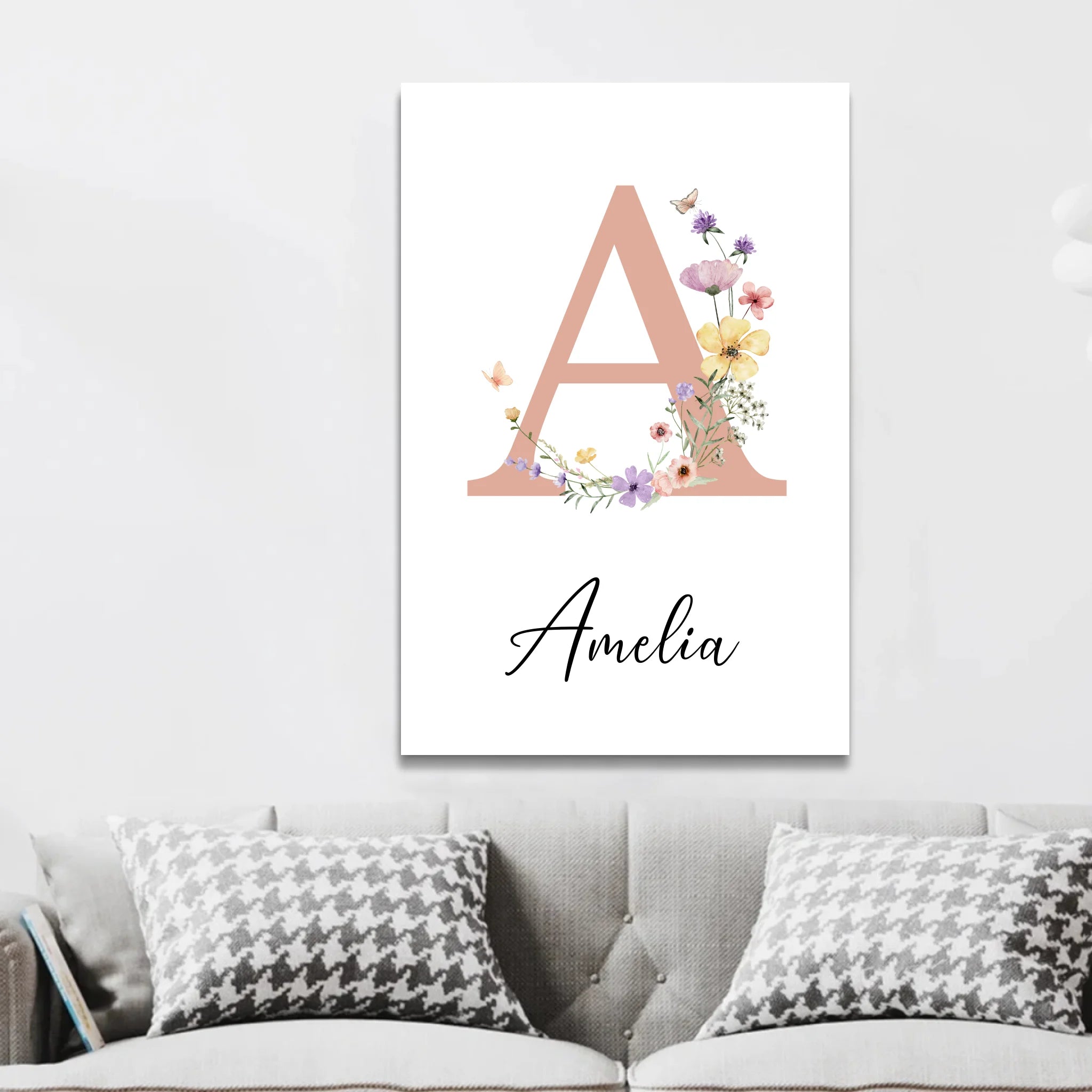 Personalized Canvas – Baby Floral Initial Name Sign