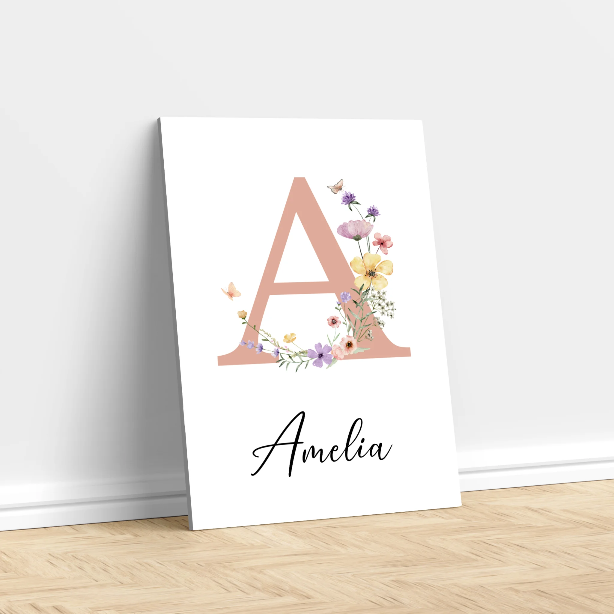 Personalized Canvas – Baby Floral Initial Name Sign