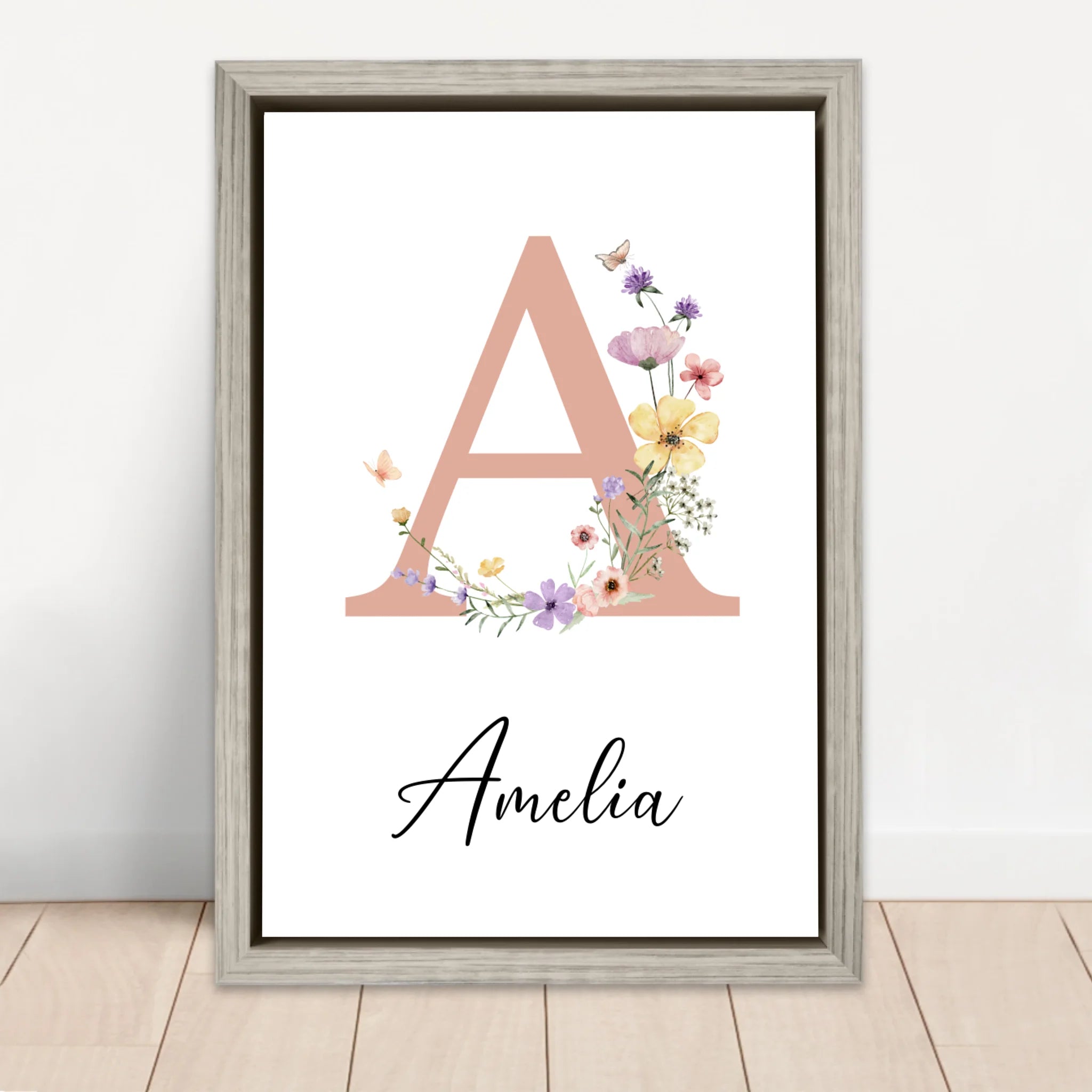 Personalized Canvas – Baby Floral Initial Name Sign