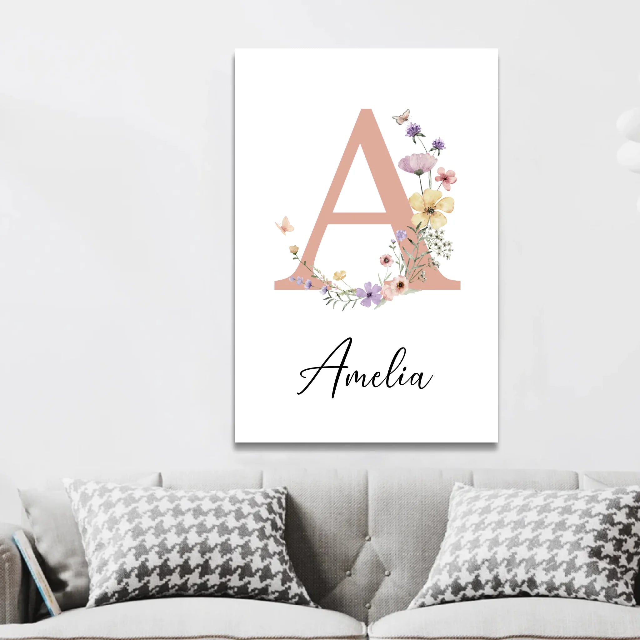 Personalized Canvas – Baby Floral Initial Name Sign