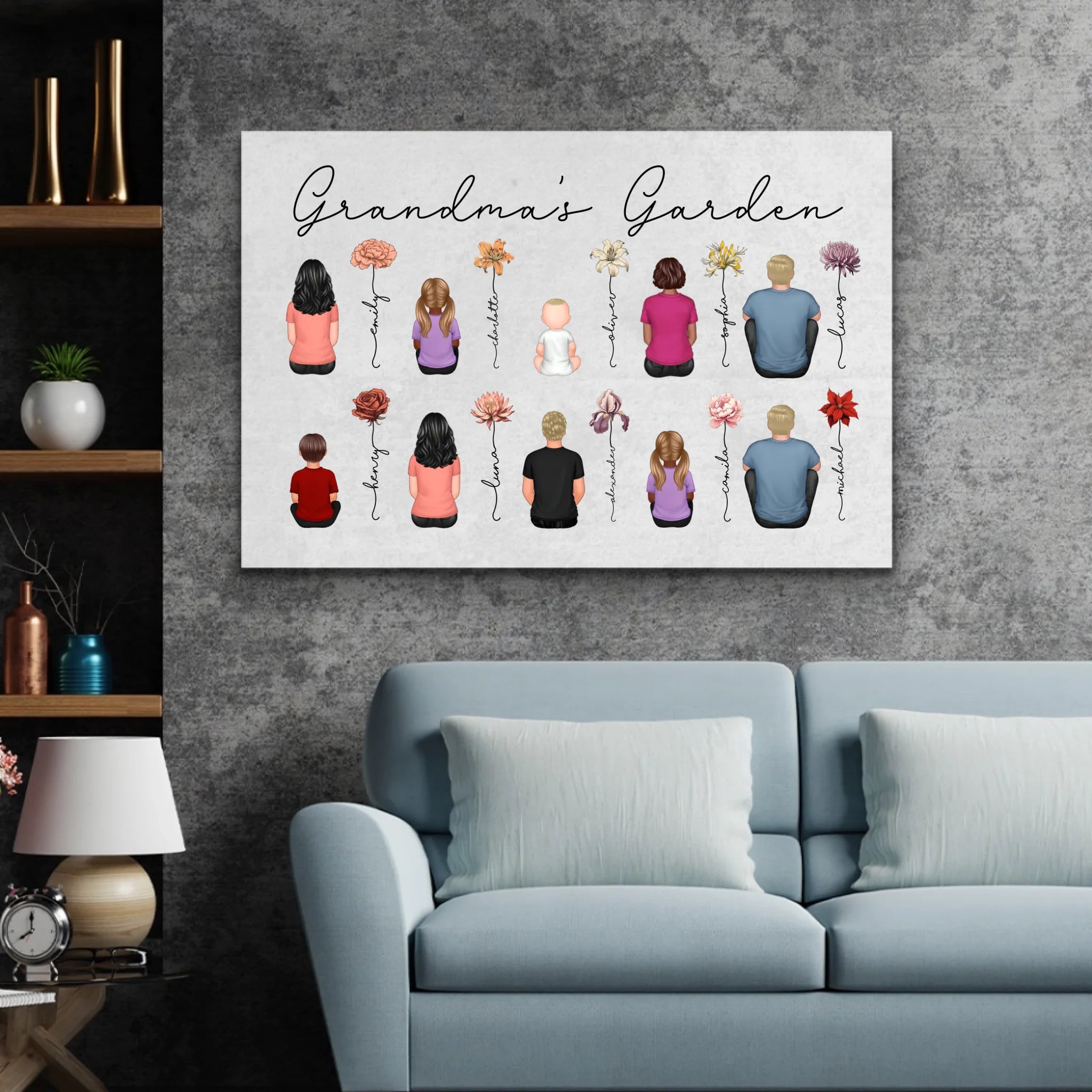 Personalized Canvas – Vintage Birth Month Flowers Garden