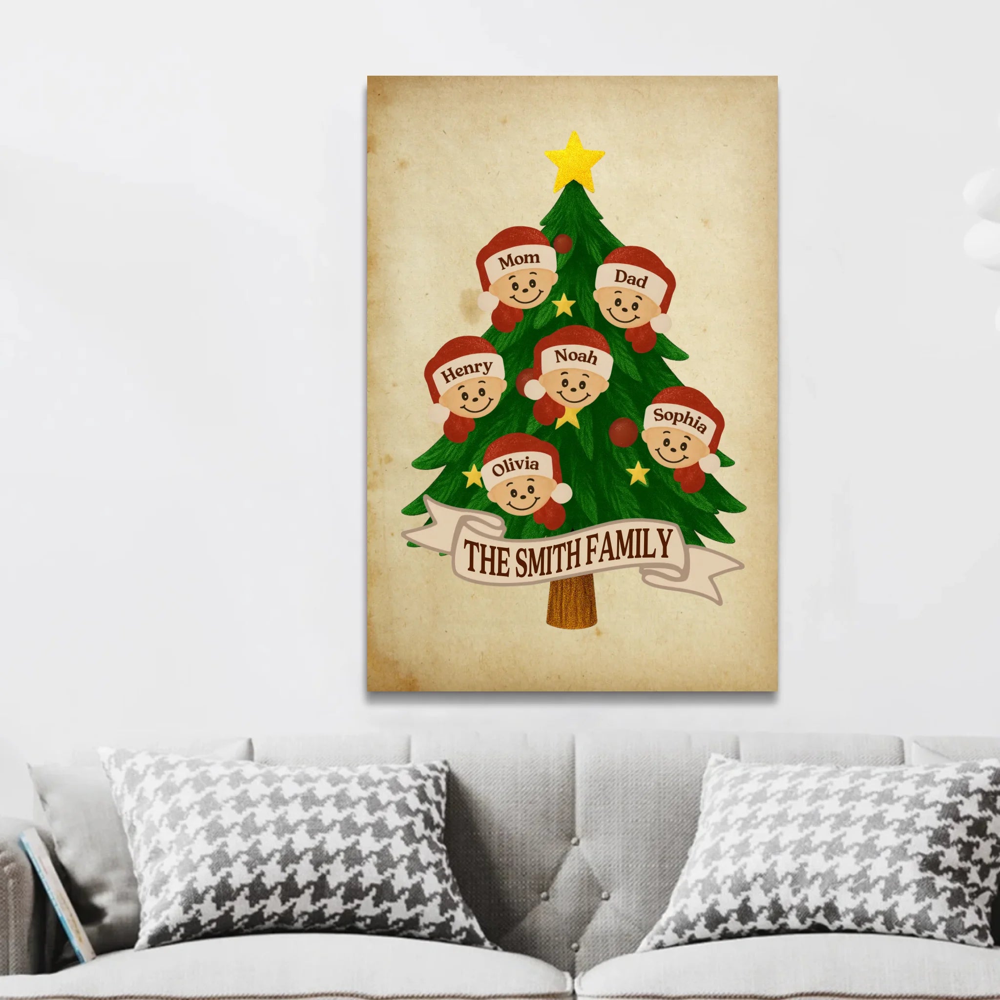 Personalized Canvas – Santa Family Name Tree