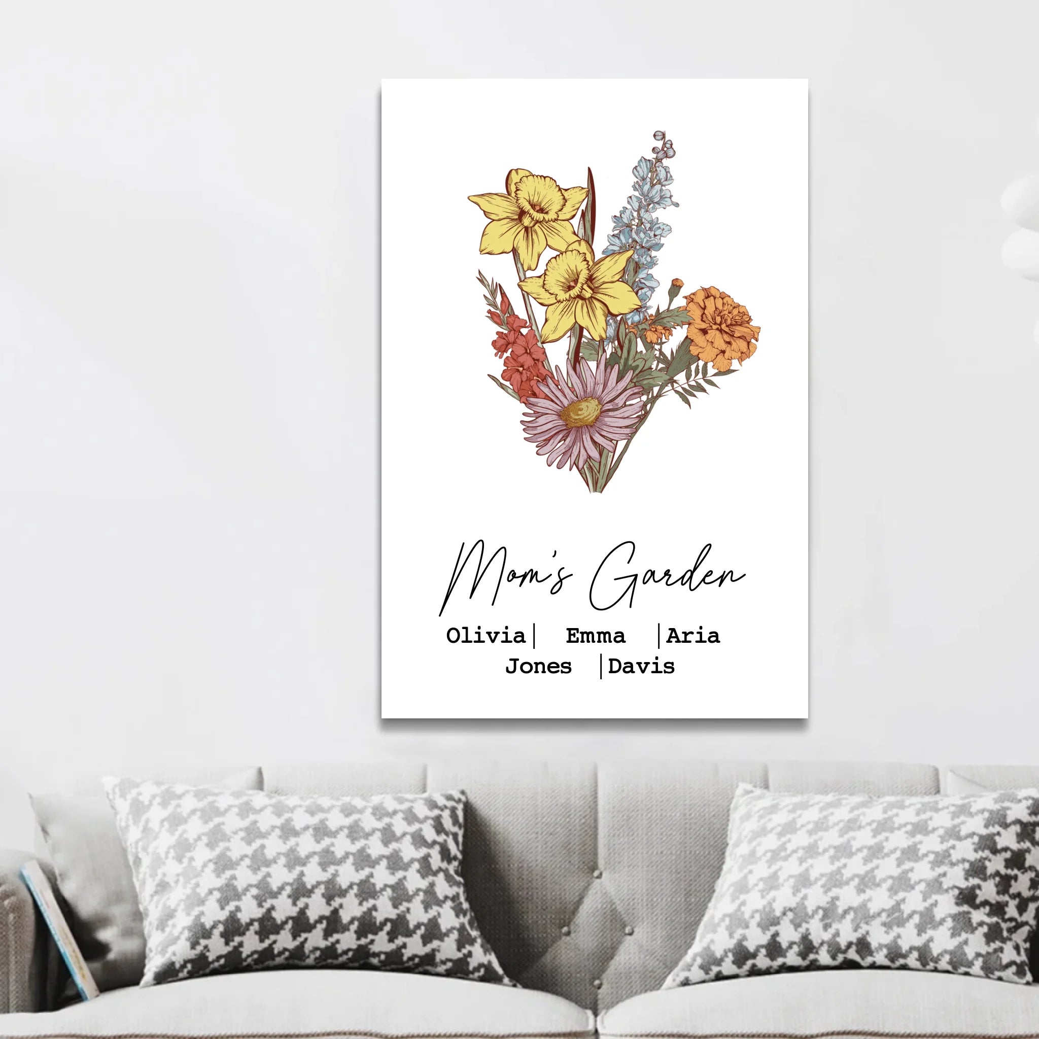 Personalized Canvas "Bouquet of birth flowers"