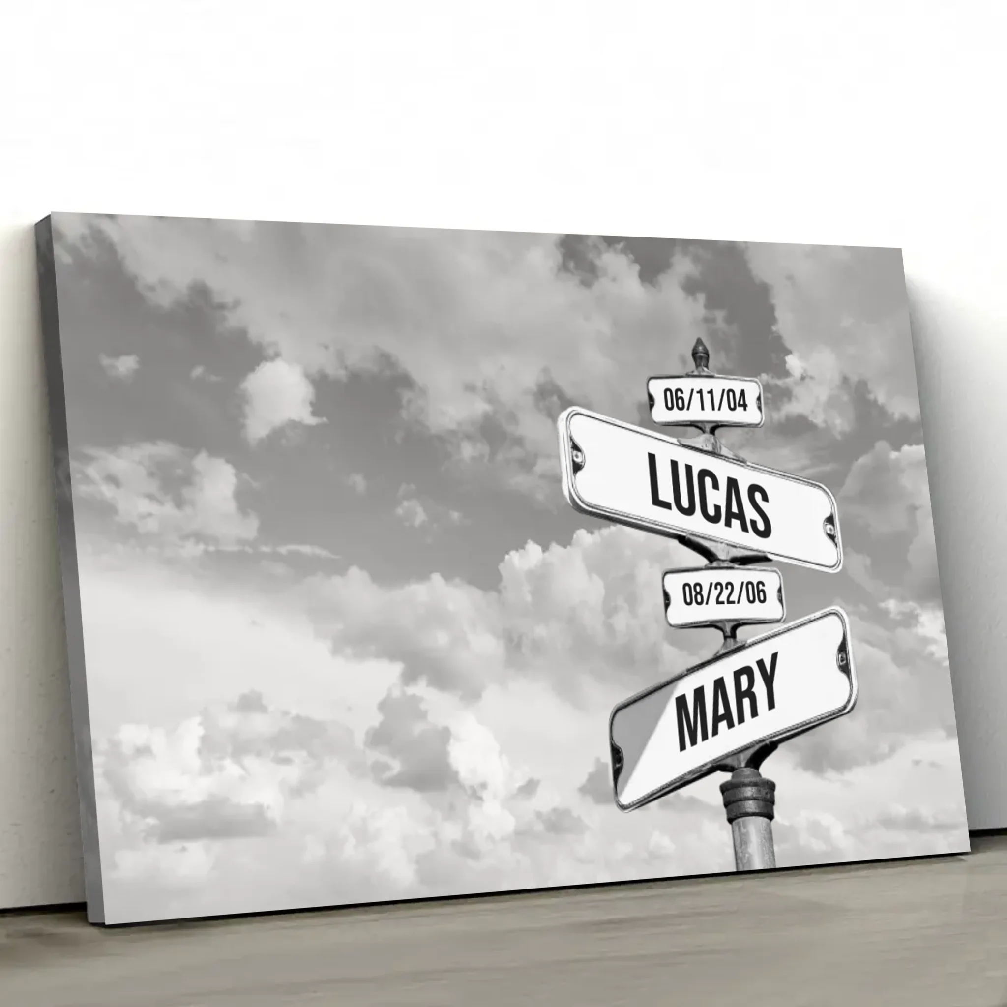 Personalized Canvas “Vintage street sign with children's date of birth - Horizontal”