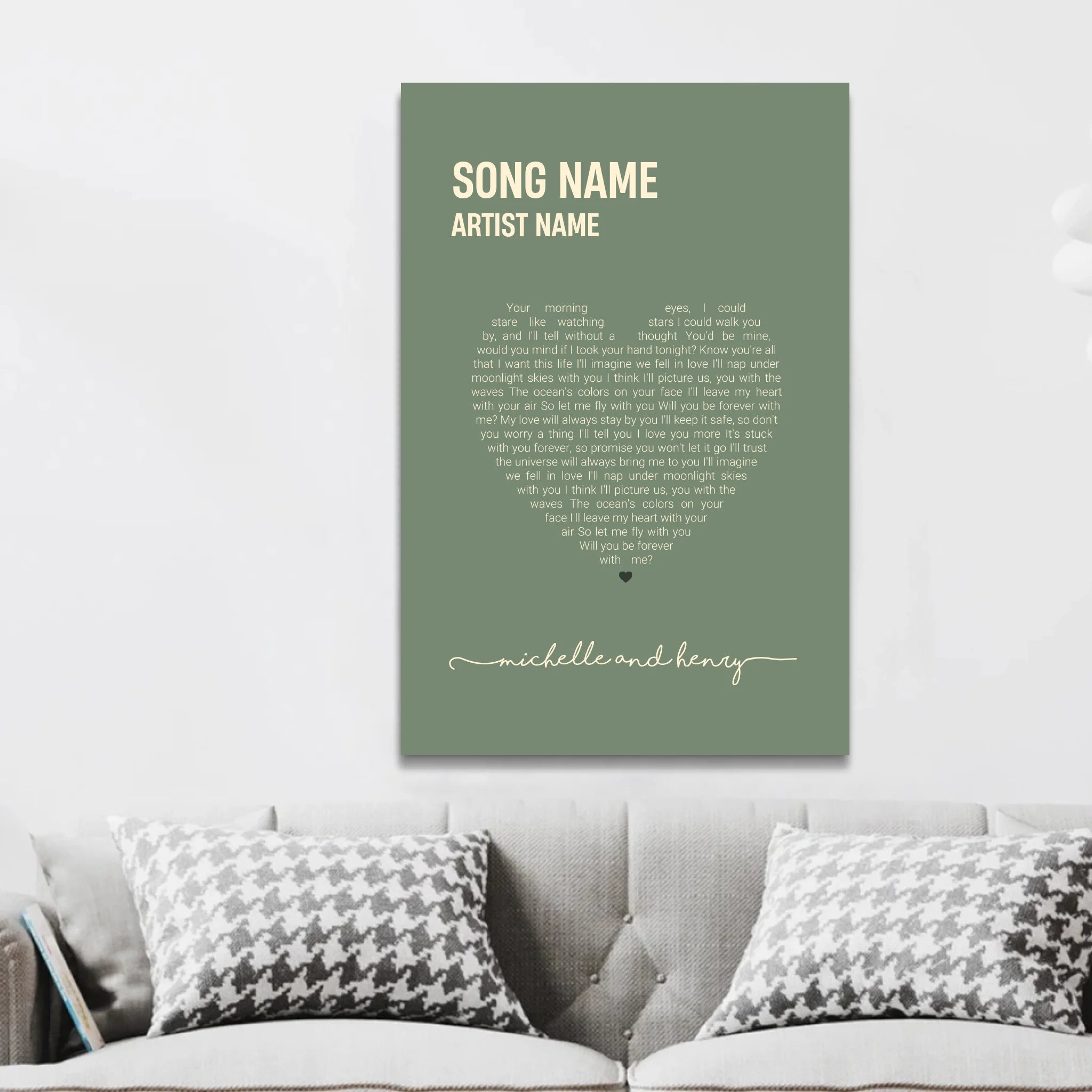 Personalized Canvas – Heart-Shaped Song Lyrics