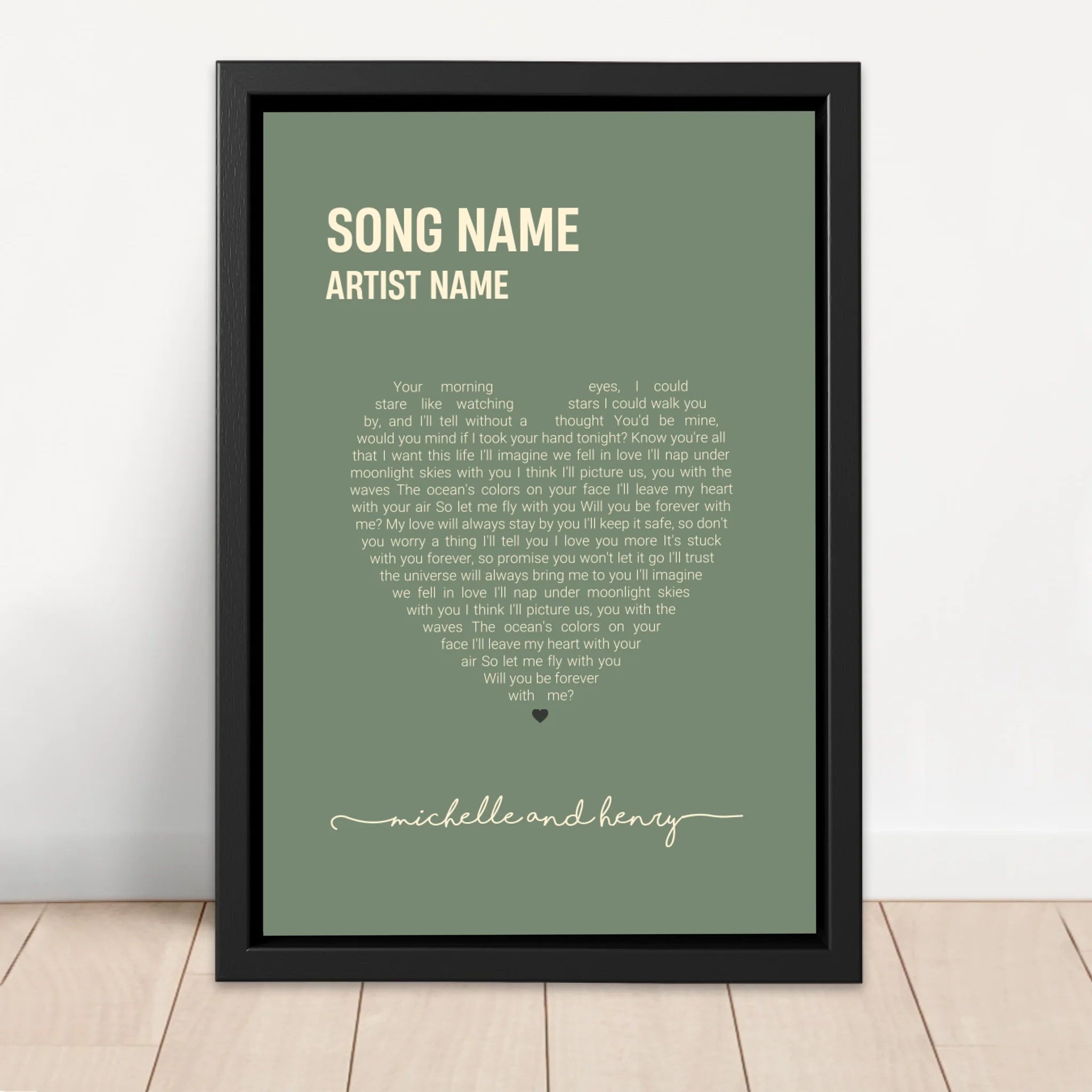 Personalized Canvas – Heart-Shaped Song Lyrics
