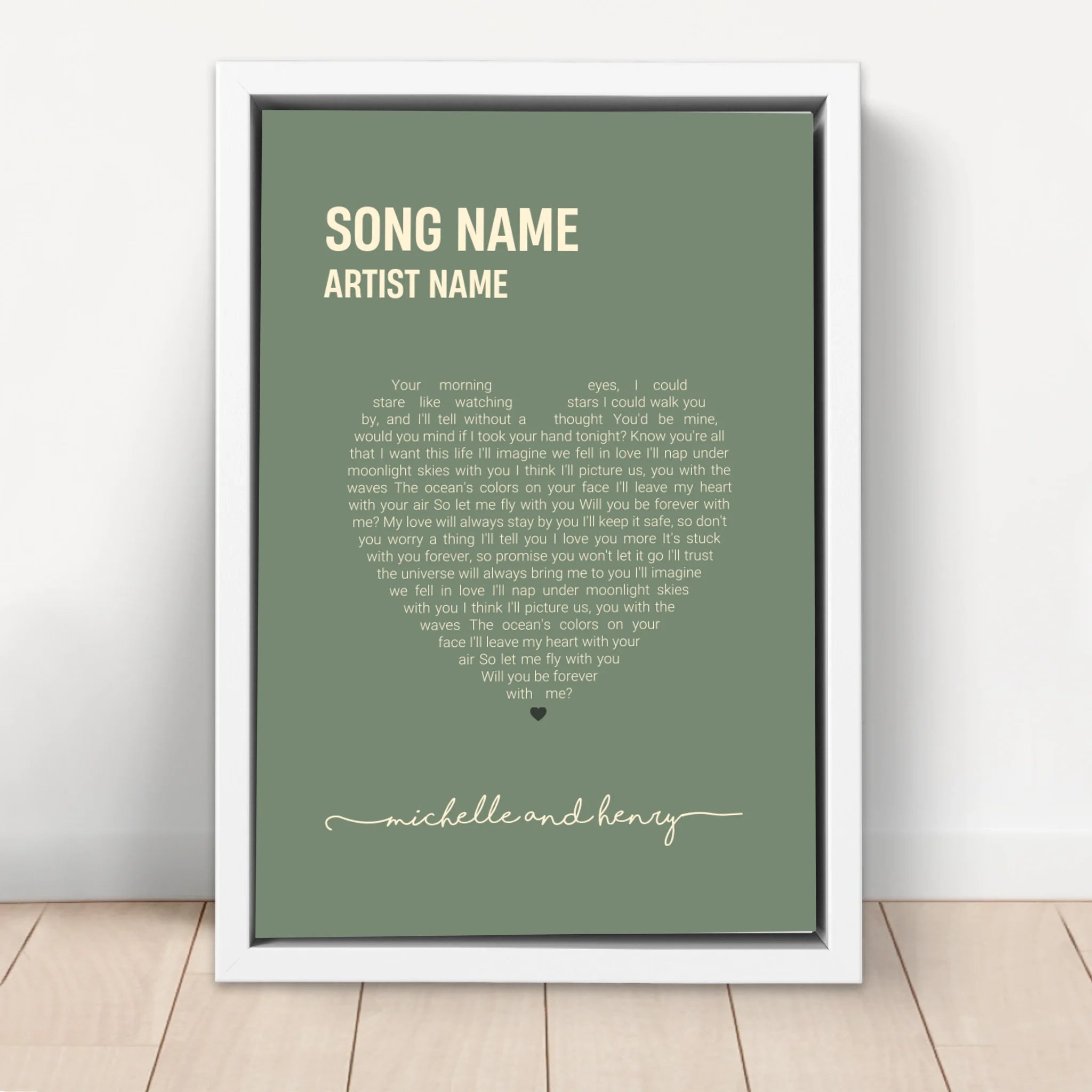 Personalized Canvas – Heart-Shaped Song Lyrics