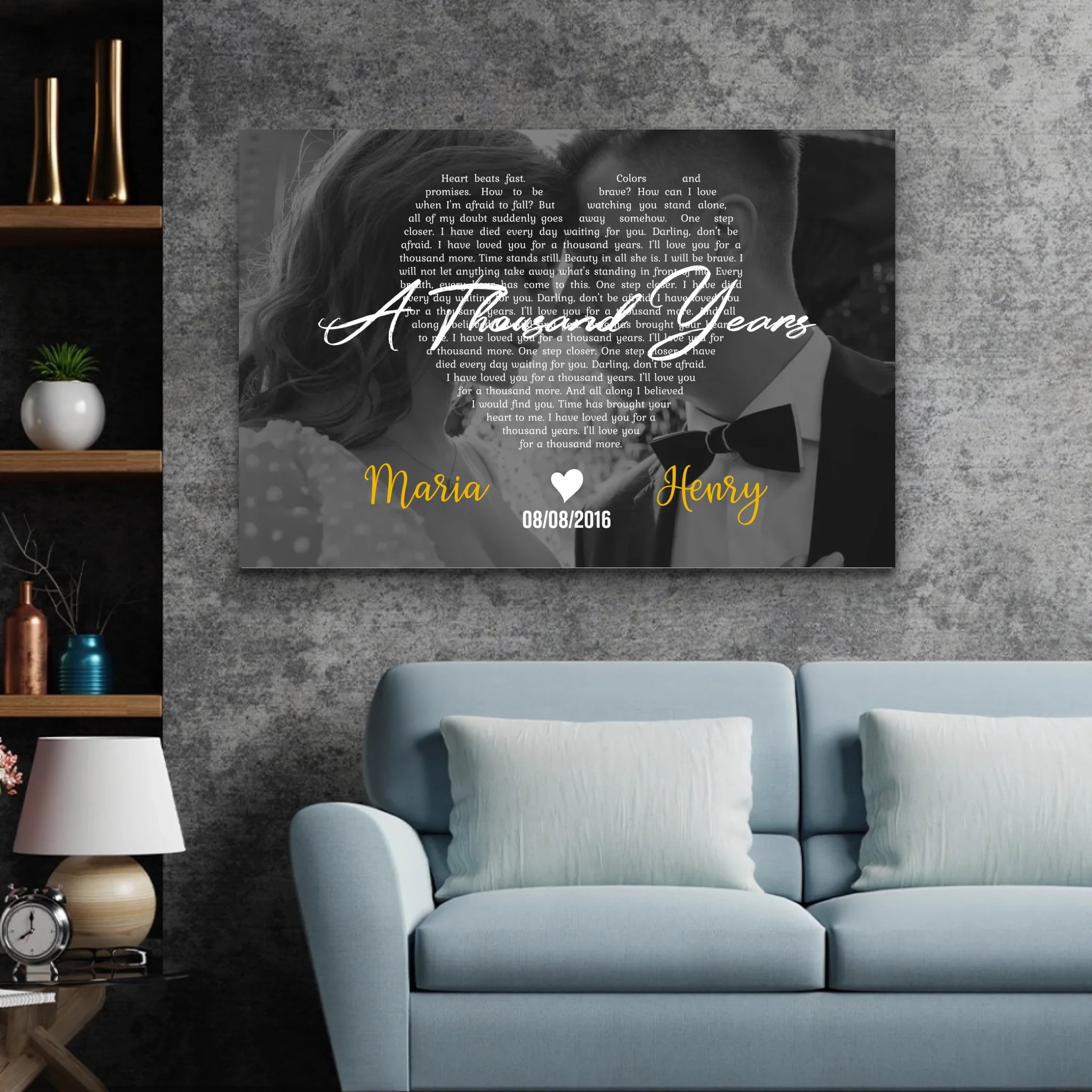 Personalized Canvas – Heart-Shaped B&W Song Lyrics