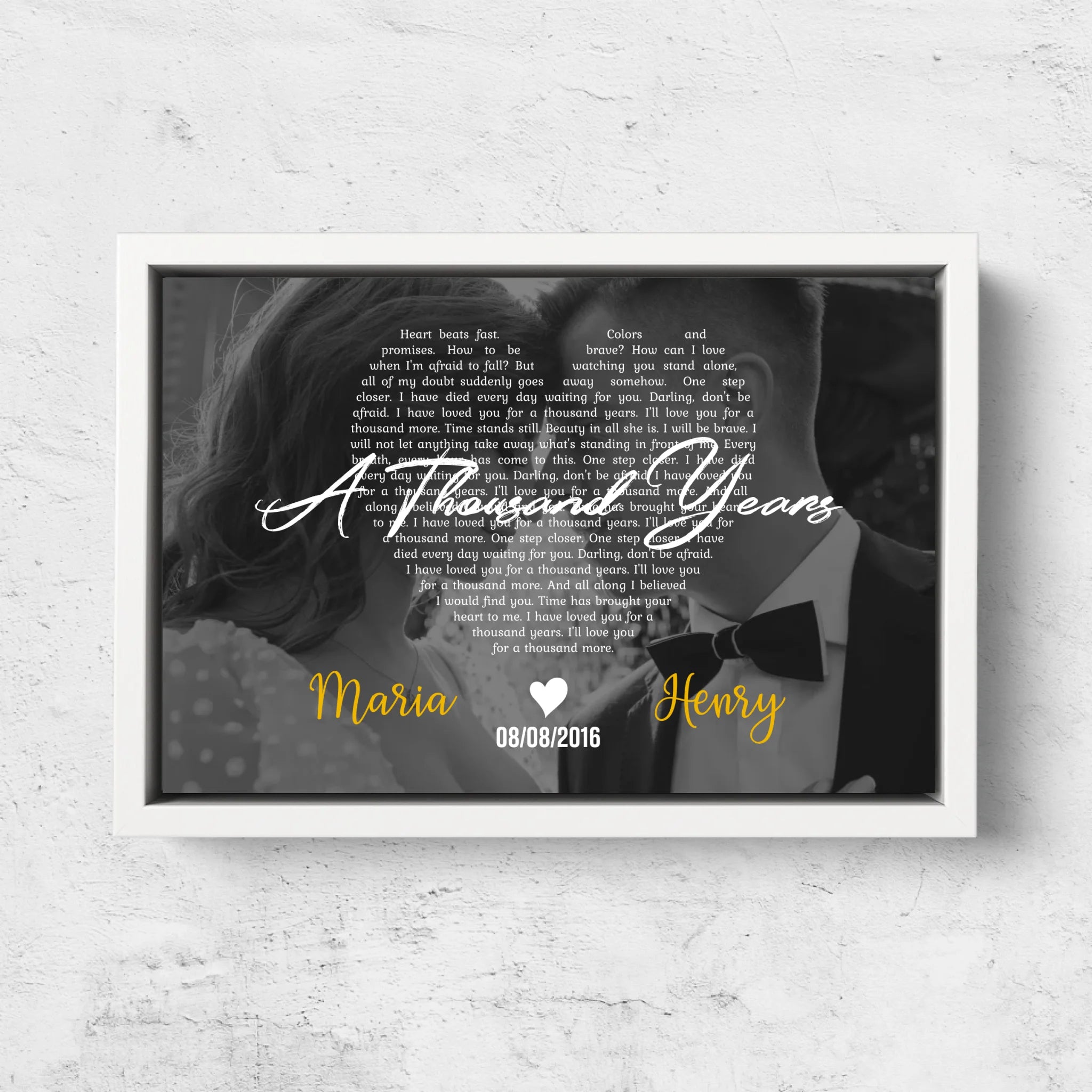 Personalized Canvas – Heart-Shaped B&W Song Lyrics