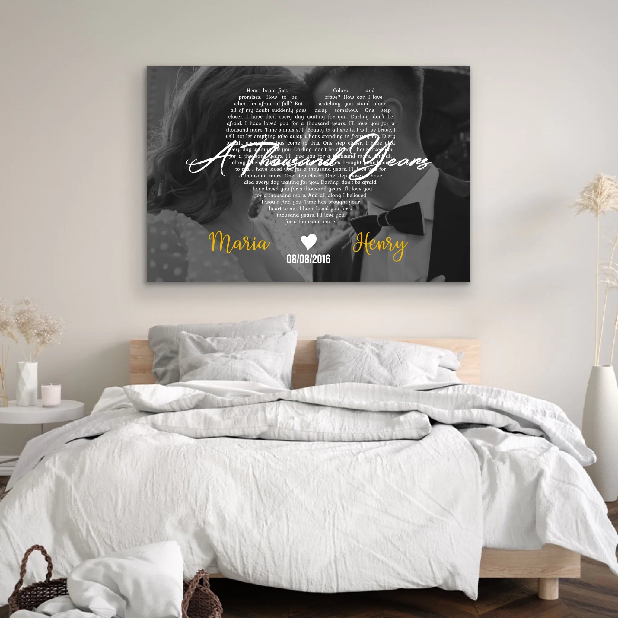 Personalized Canvas – Heart-Shaped B&W Song Lyrics