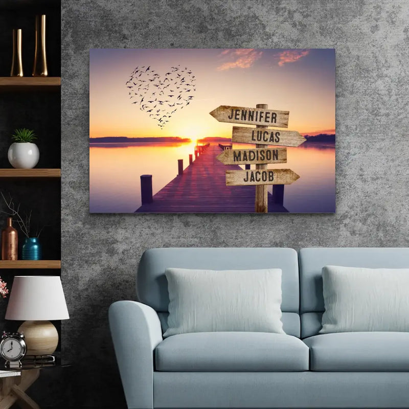 Personalized Canvas "Shared Signpost at the Pier"