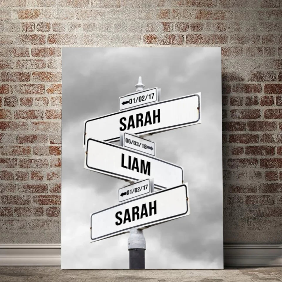 Personalized Canvas "Retro Street Sign with date of birth of children"