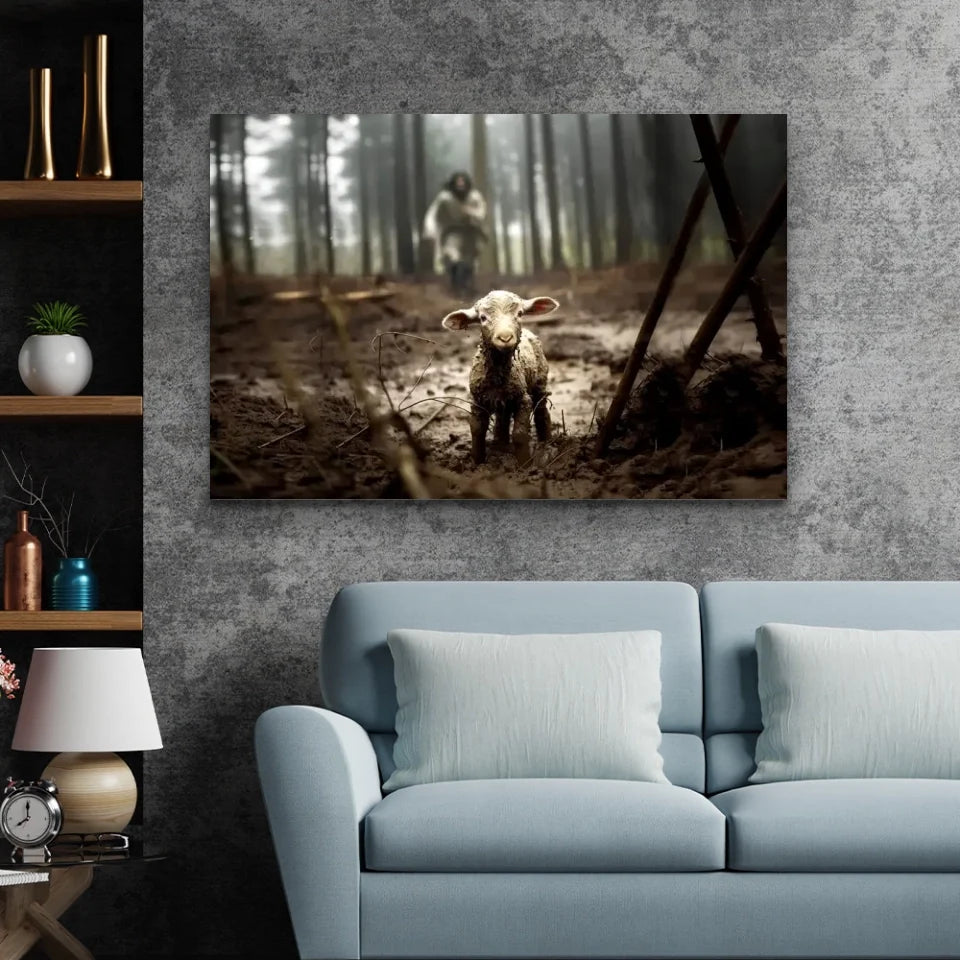 Premium Canvas "Jesus and lamb"