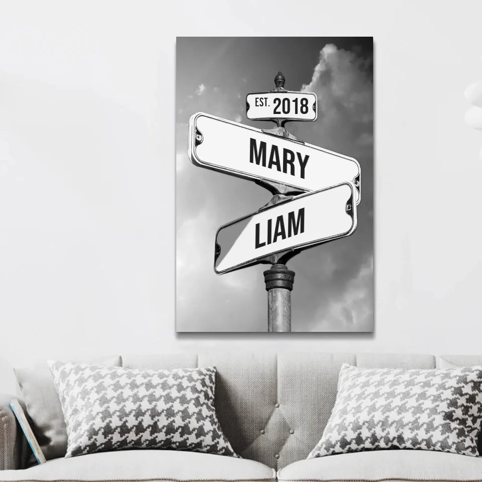 Personalized Canvas "Vintage Street Sign for couples"