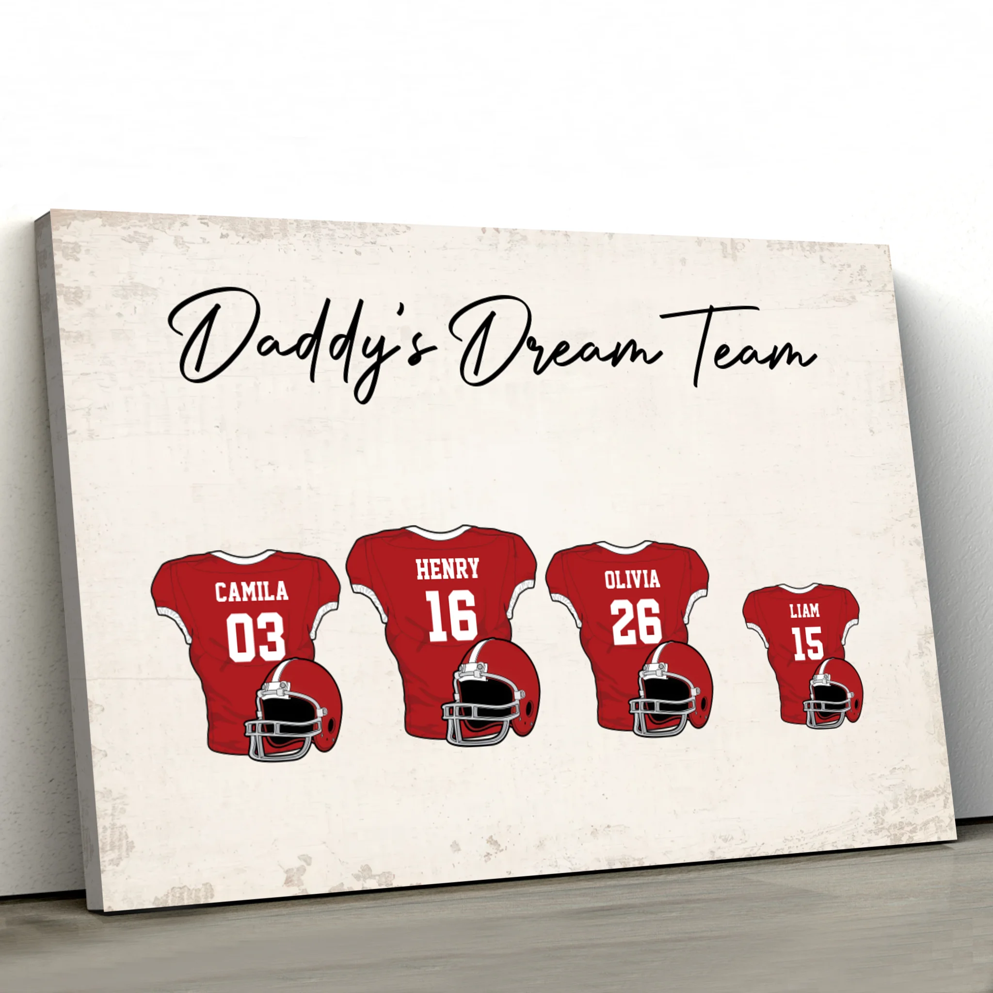 Personalized canvas “Dad's football team with customizable jerseys”