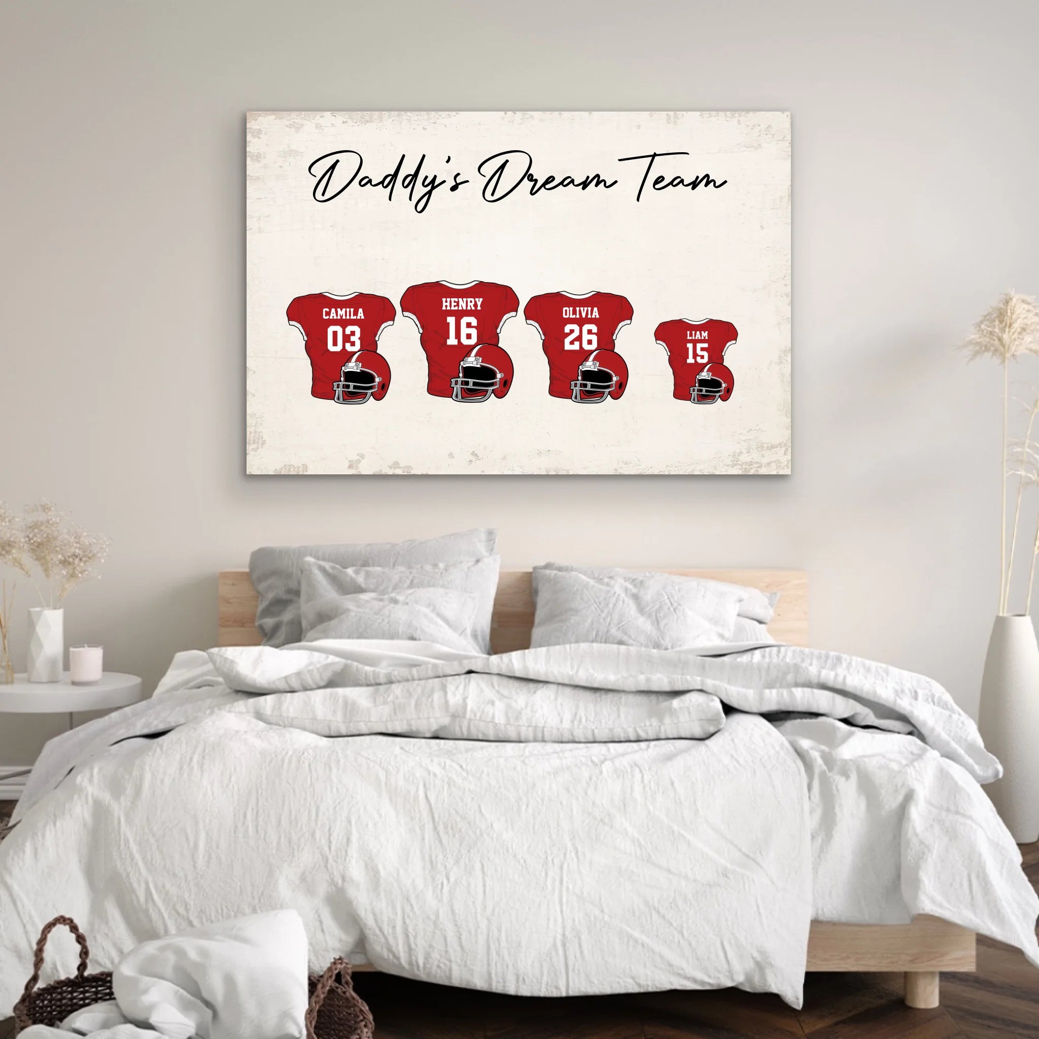 Personalized canvas “Dad's football team with customizable jerseys”