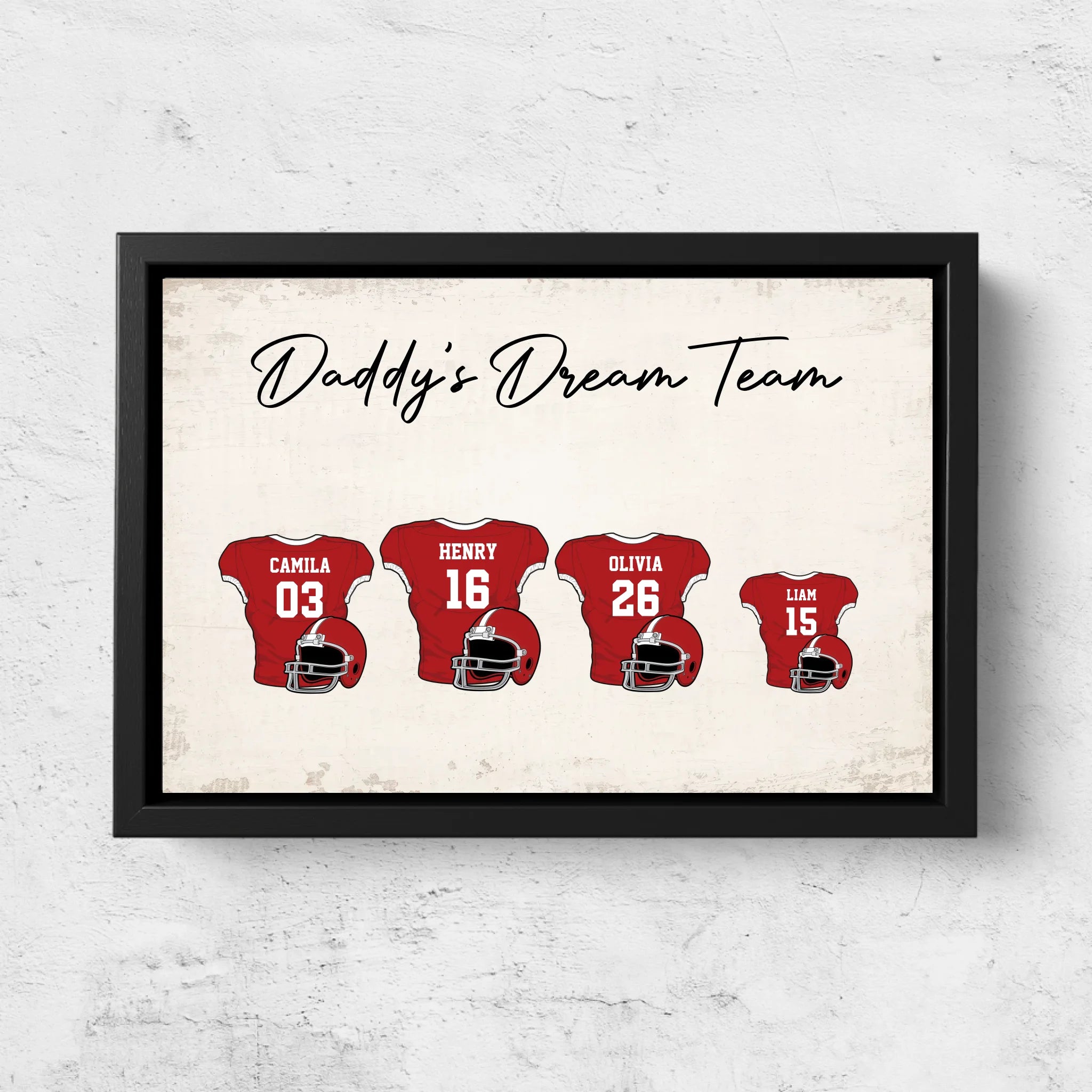 Personalized canvas “Dad's football team with customizable jerseys”