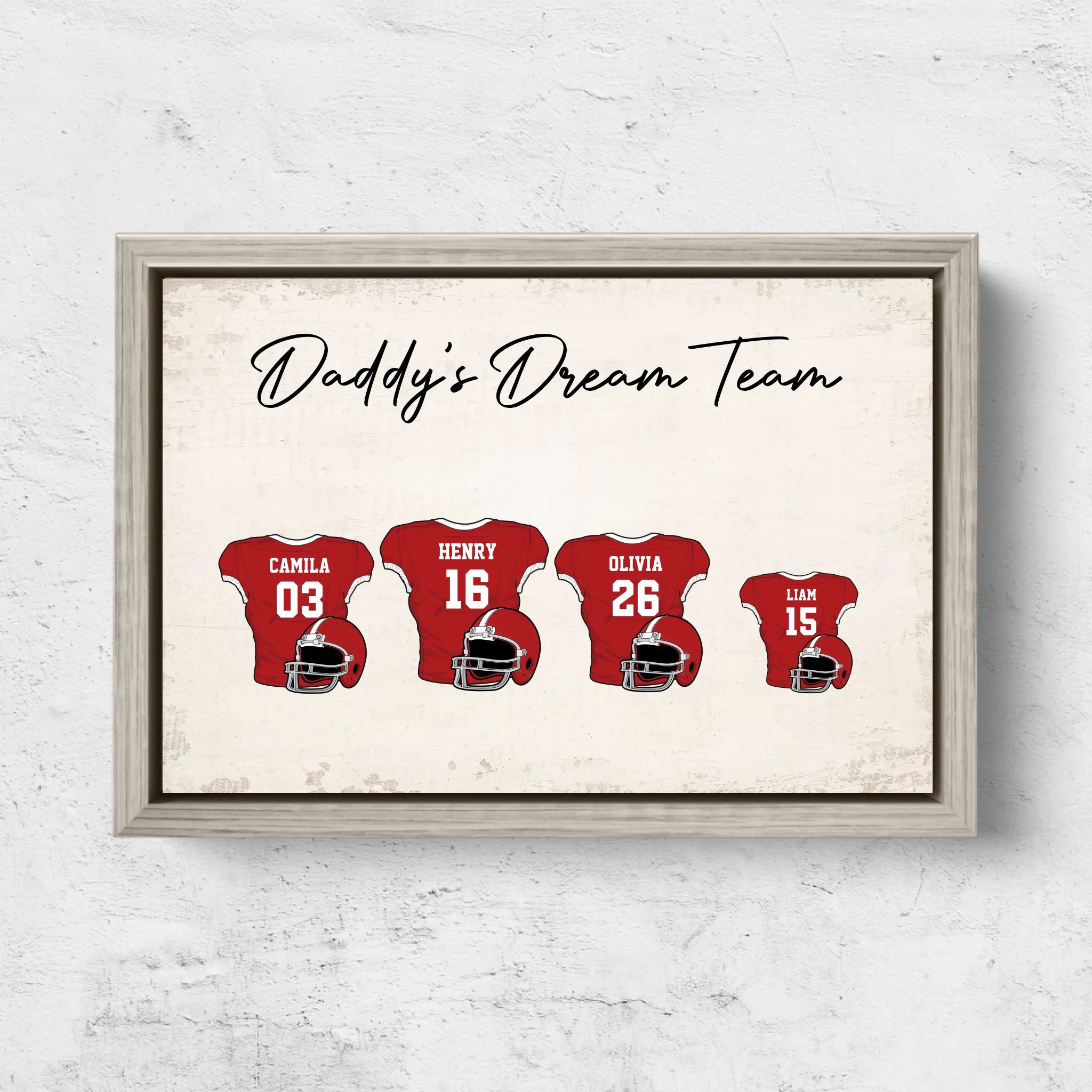 Personalized canvas “Dad's football team with customizable jerseys”