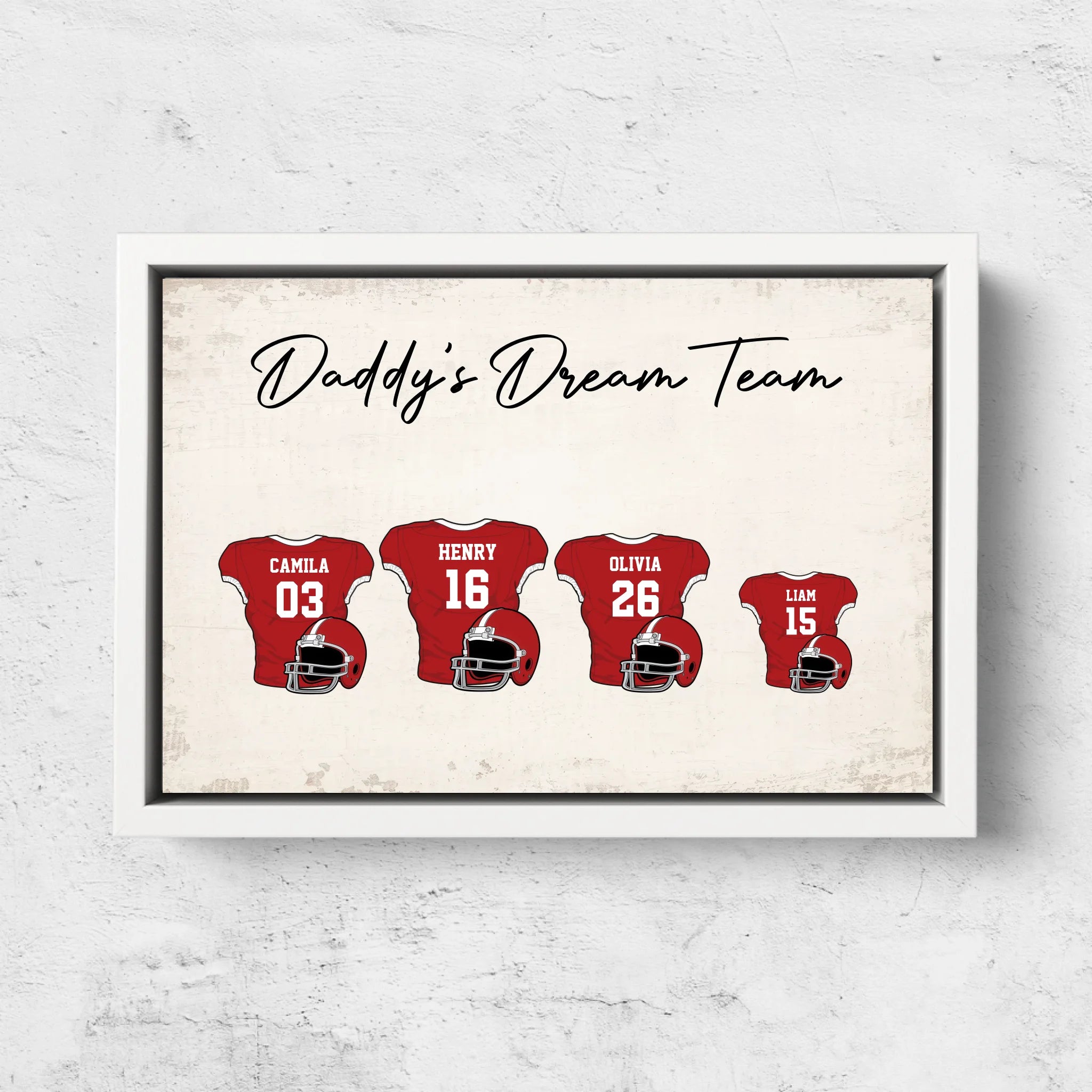 Personalized canvas “Dad's football team with customizable jerseys”