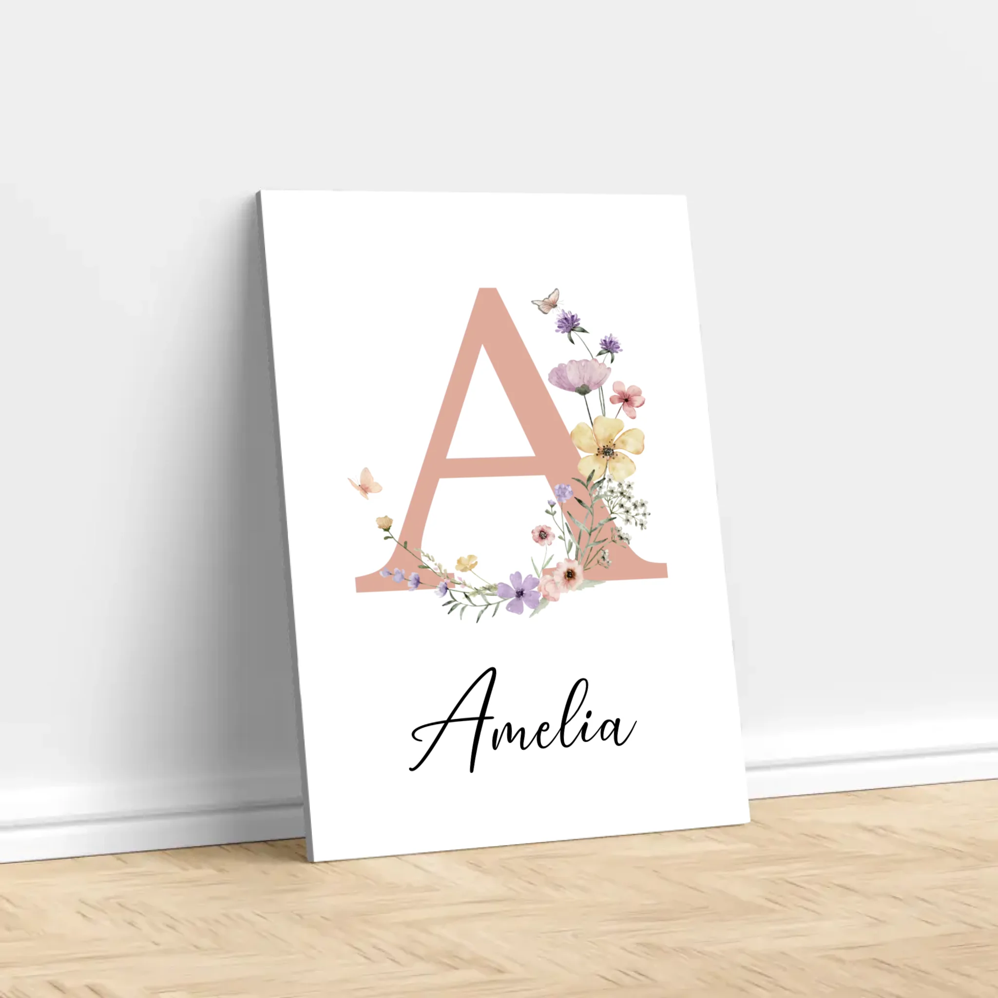 Personalized Canvas – Baby Floral Initial Name Sign