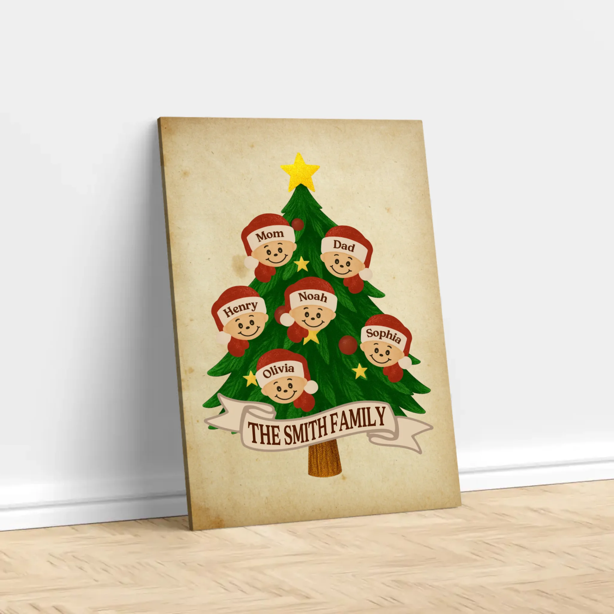 Personalized Canvas – Santa Family Name Tree