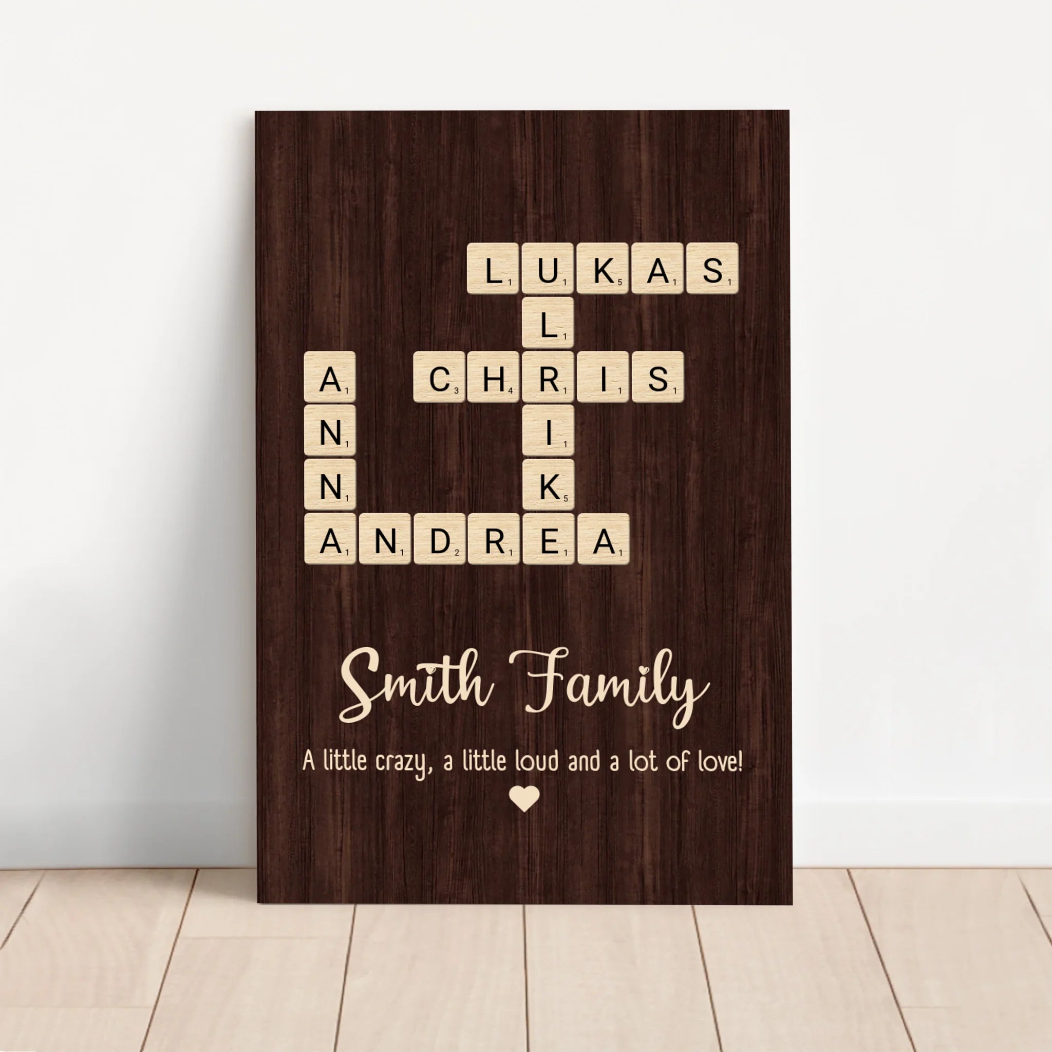 Personalized Canvas "A little bit of crazy, a little bit of loud and a hole lot of love - Vertical Crossword Art"