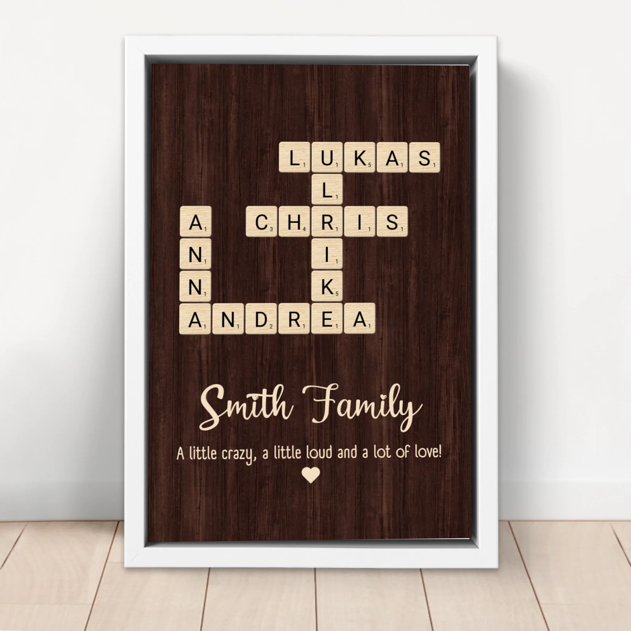 Personalized Canvas "A little bit of crazy, a little bit of loud and a hole lot of love - Vertical Crossword Art"