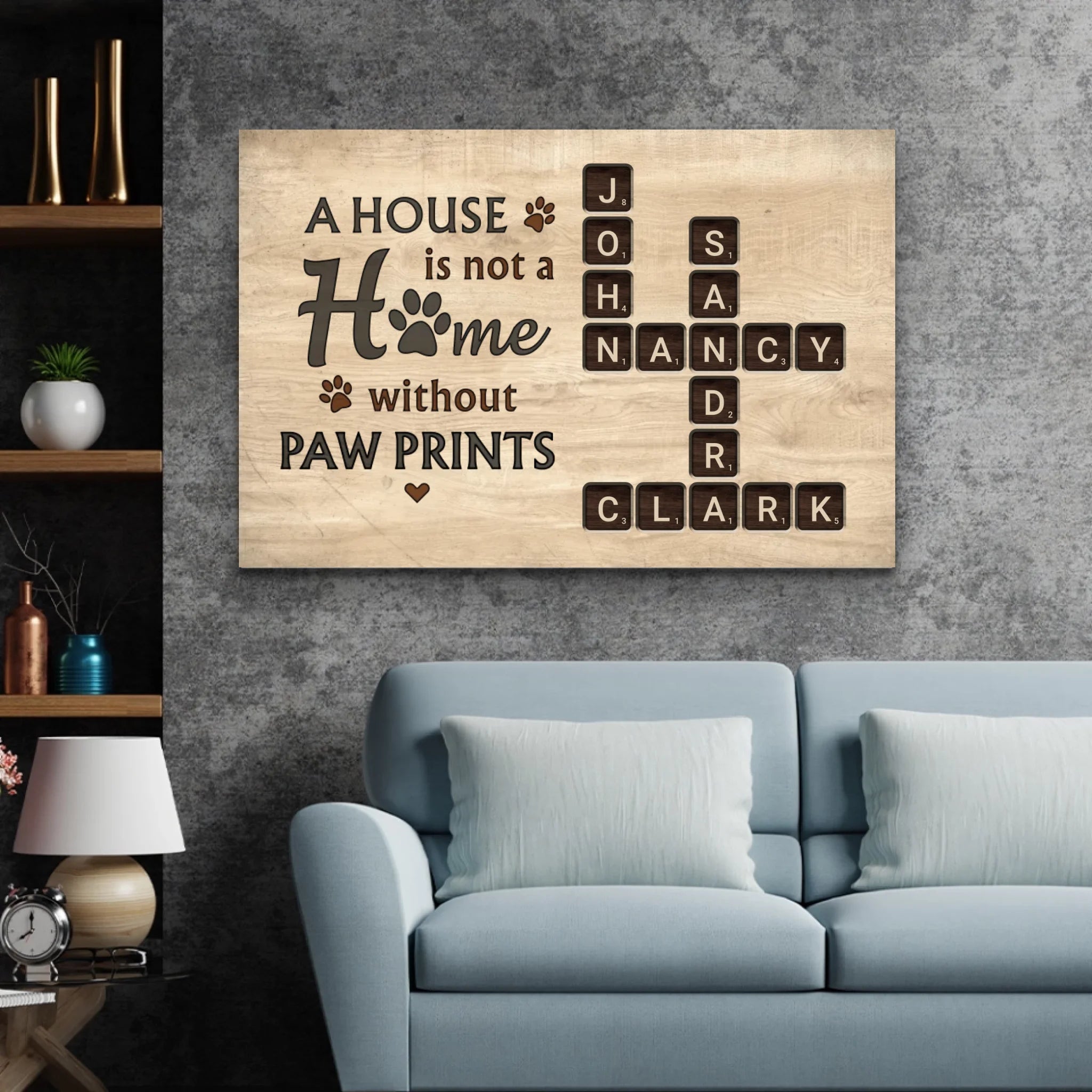 Personalized Canvas “A house is not a home without paw prints - wooden look"