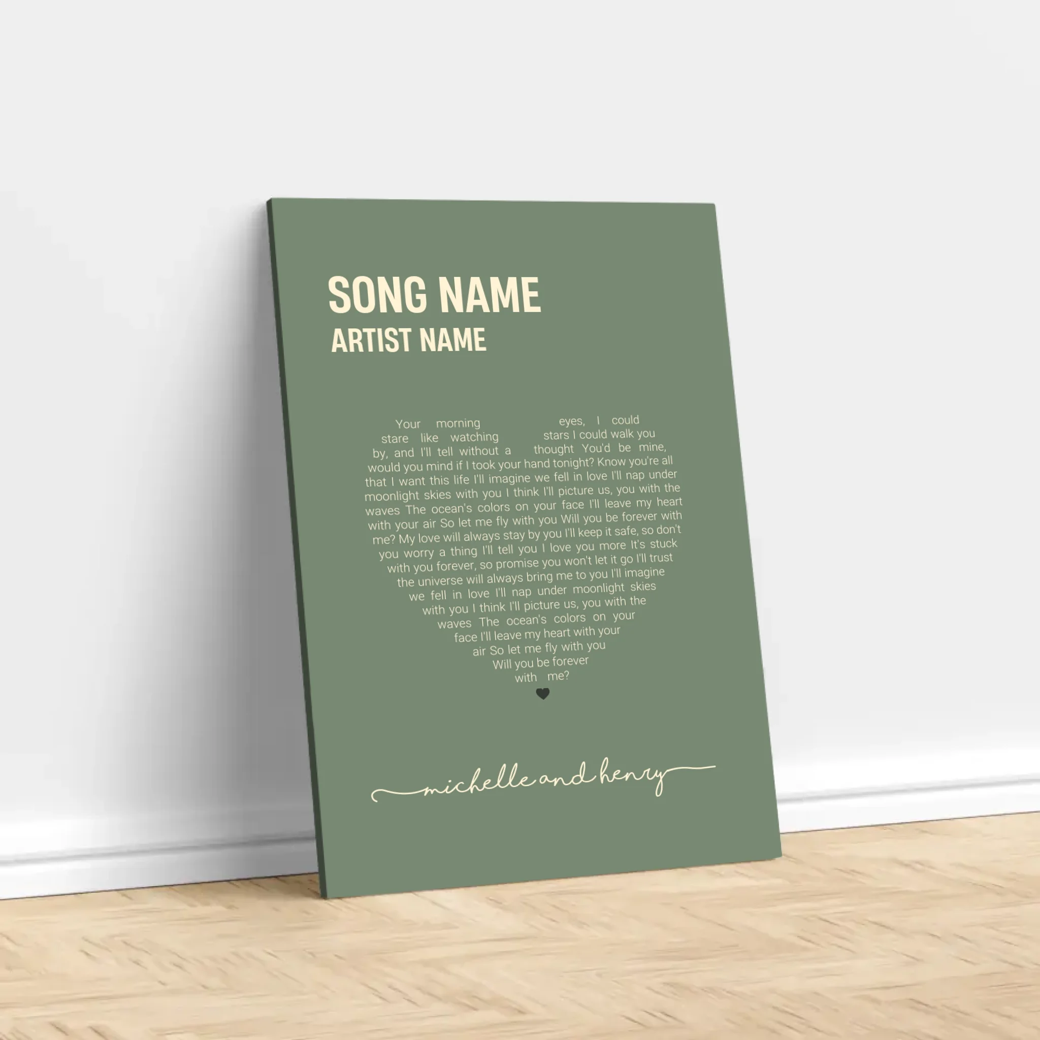 Personalized Canvas – Heart-Shaped Song Lyrics